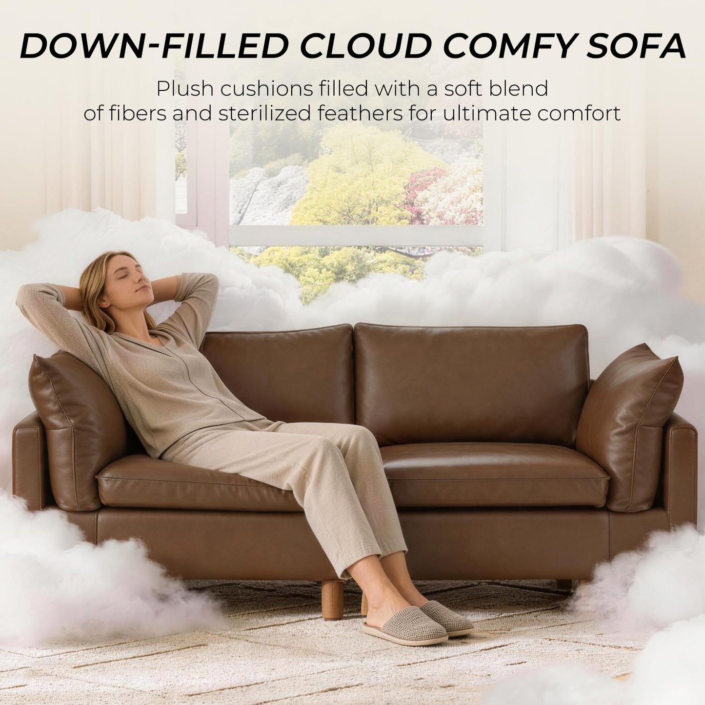 CHITA 127" Super Large Sectional Couches for Living Room, Modular Cloud Couch Sectional Sofa, Premium Fabric Couches, Down Filled, High Density Foam, Chenille in Cream, 4 Seat L Shaped