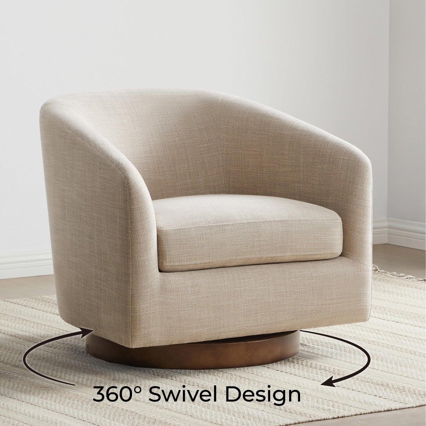CHITA Swivel Accent Chair Set of 2, Fully Assembled Fabric Barrel Armchair with FSC Certified Upholstered for Living Room, Bedroom and Office, Flax Beige