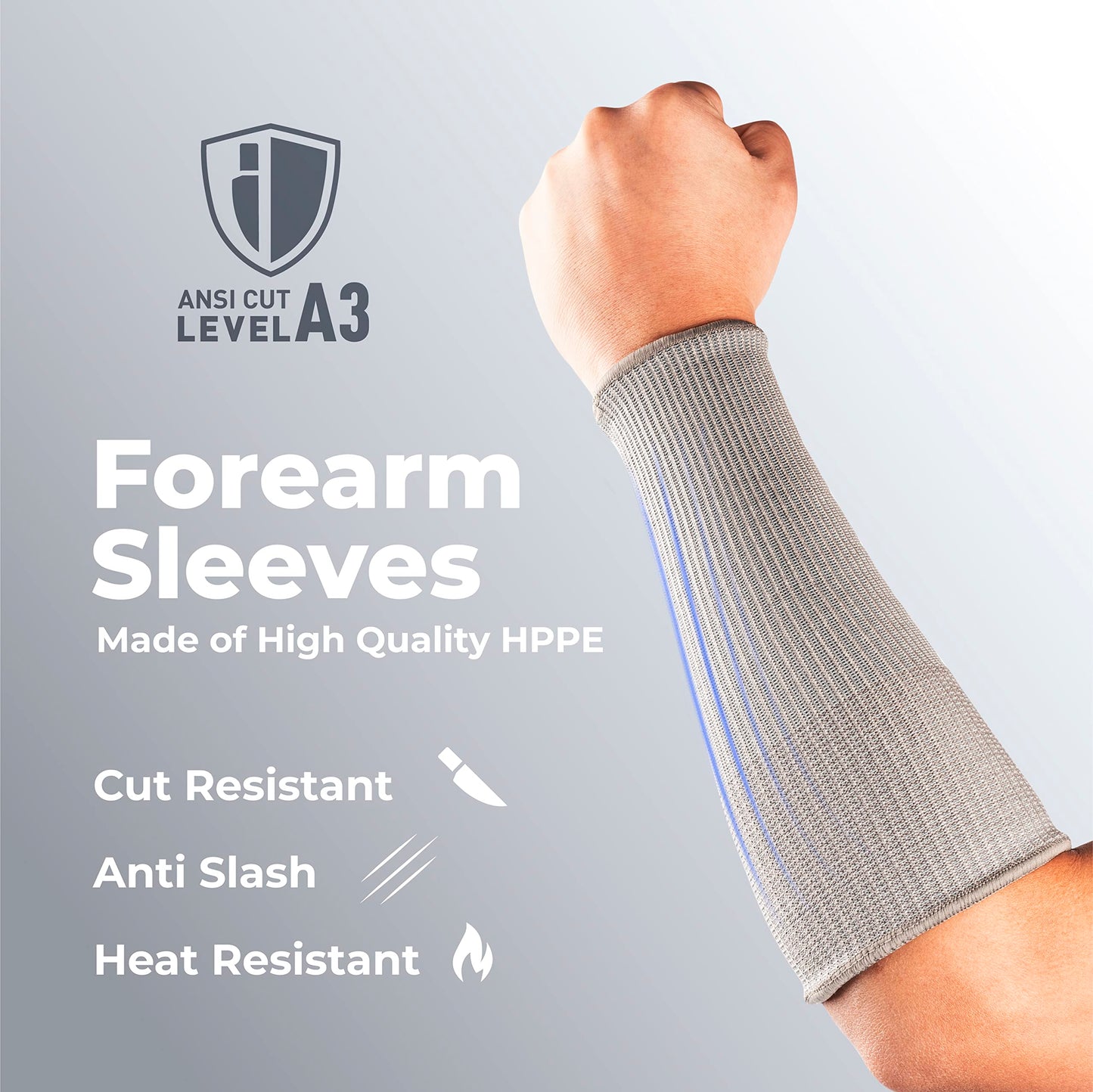 OriStout Cut Resistant Farmers Sleeves with Thumb Hole, Arm Protectors for Thin Skin and Bruising, for Gardening, Welding, Kitchen, Arm Guards for Biting, Pet Grooming, Grey, 1 Pair