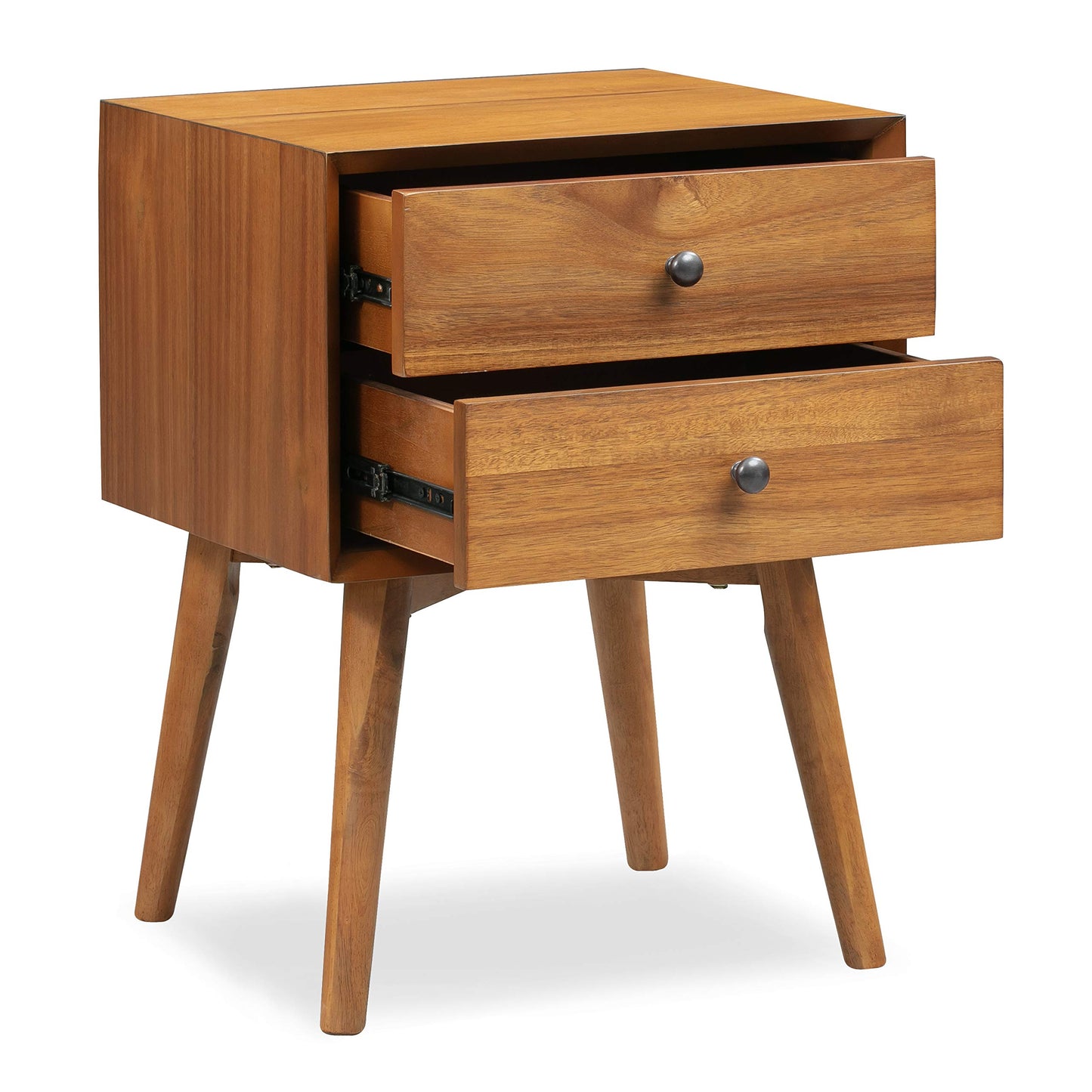 Poly & BARK Dorsey Nightstand - Mid-Century Modern Nightstand – Solid Wood Bedside Table with 2 Drawers, Acorn Walnut Finish, 23.5" Tall