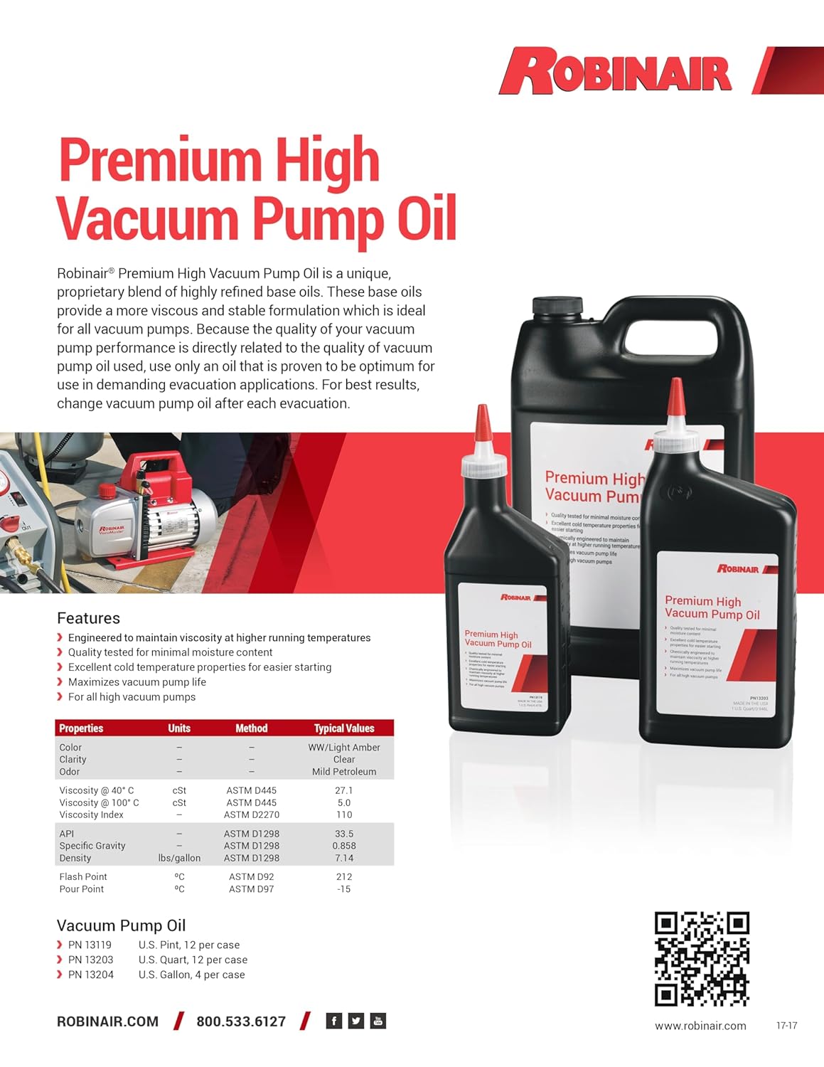 Robinair 13204 Premium High Vacuum Pump Oil - 1 Gallon