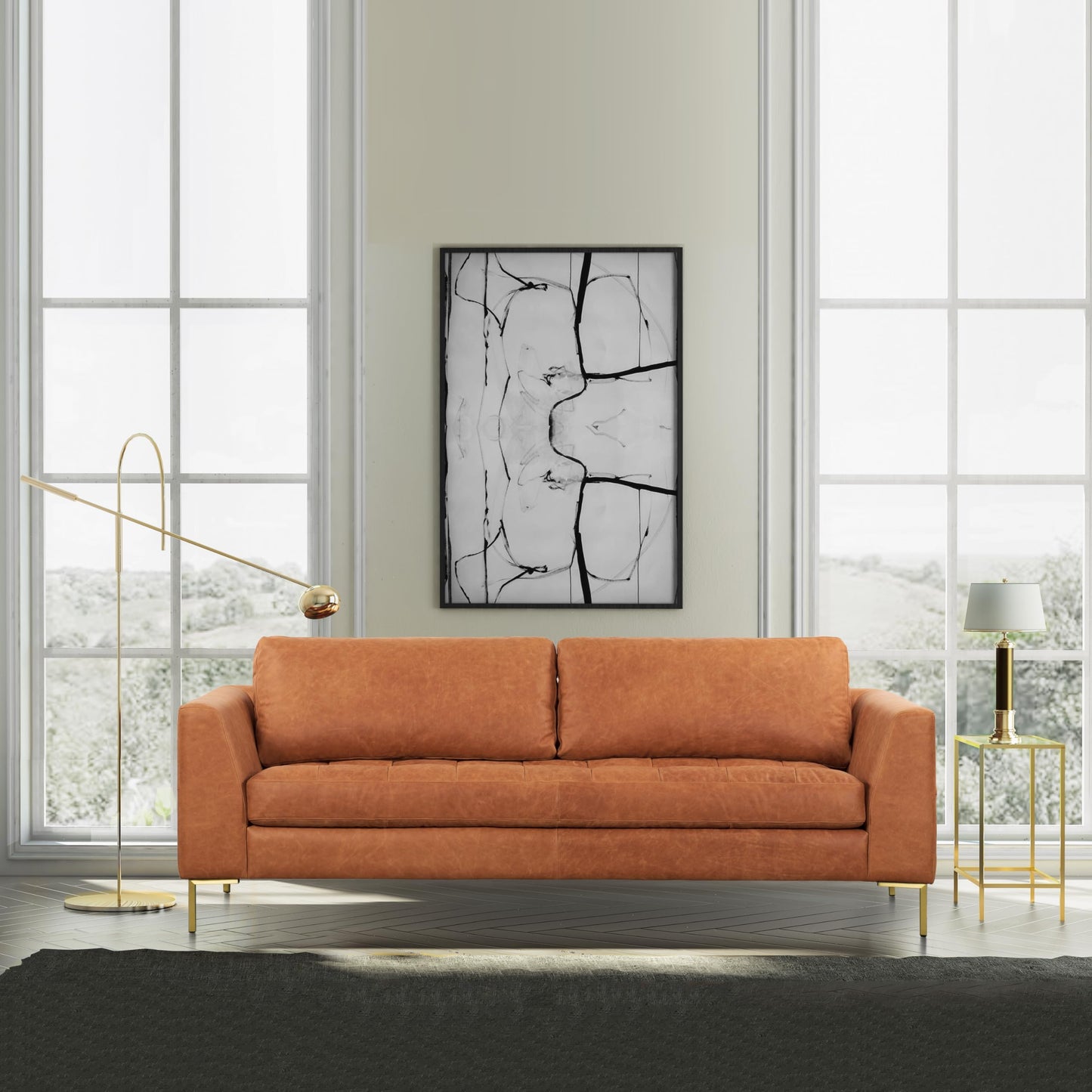 POLY & BARK Capa 96.5" Sofa – Chocolate Brown Full-Grain Pure-Aniline Italian Leather, Boxy Modern Design, Feather-Fiber Cushions, Solid Wood Frame