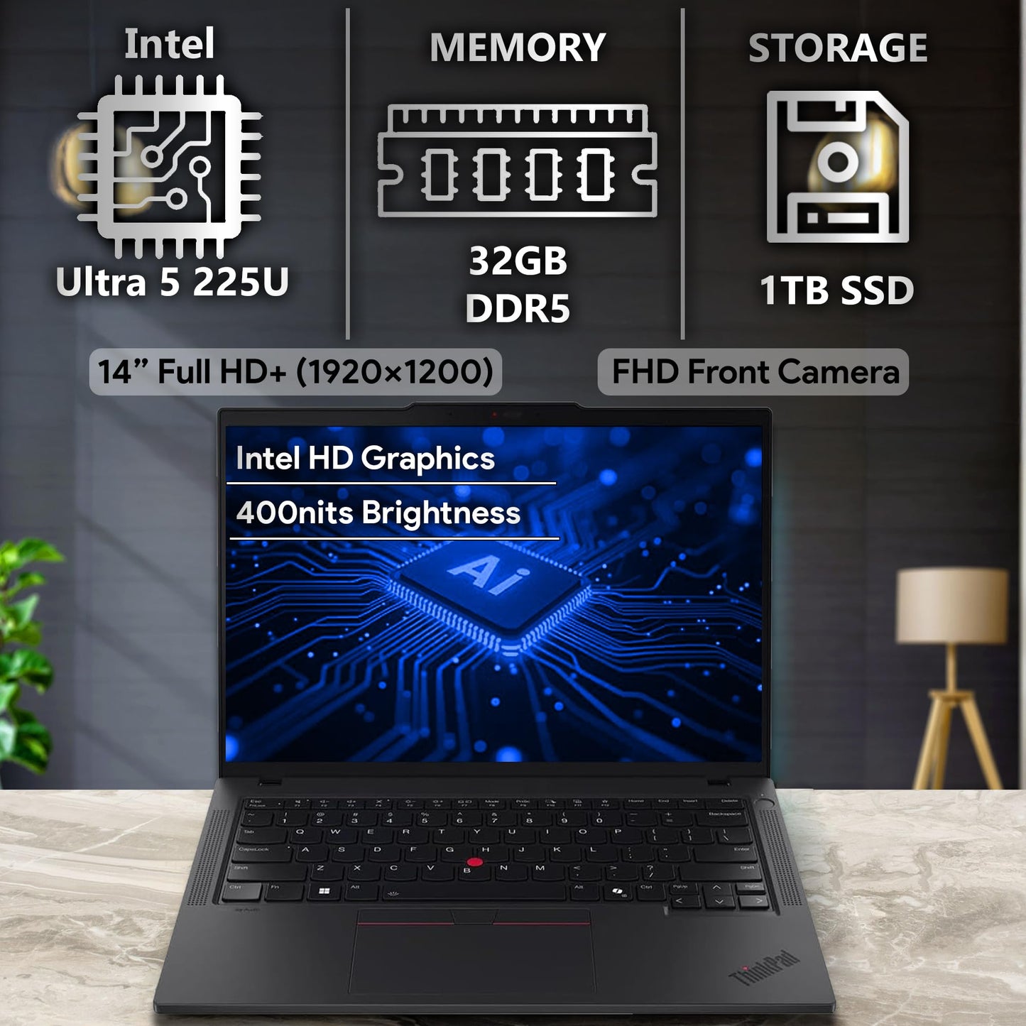 Lenovo ThinkPad T14 Gen 6 Business Laptop 14" FHD+ IPS, Intel Ultra 5 225U, 32GB DDR5 RAM, 1TB SSD, 5MP HD Webcam, Fingerprint, Backlit, Wi-Fi 6E, 2 Thunderbolt 4, AI PC