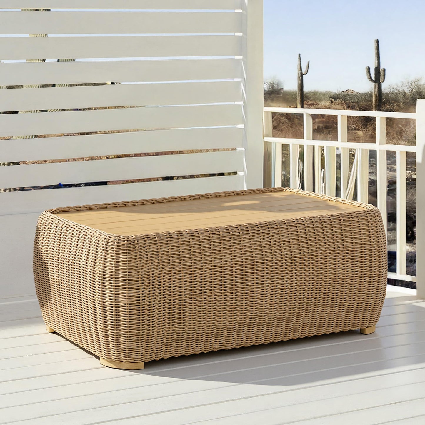 CHITA 5 Pieces Patio Wicker Furniture Set, Outdoor Rattan Bistro Set with Removable Thickened Cushions, Fully Assembled(Beige Cushions with Light Brown Wicker)