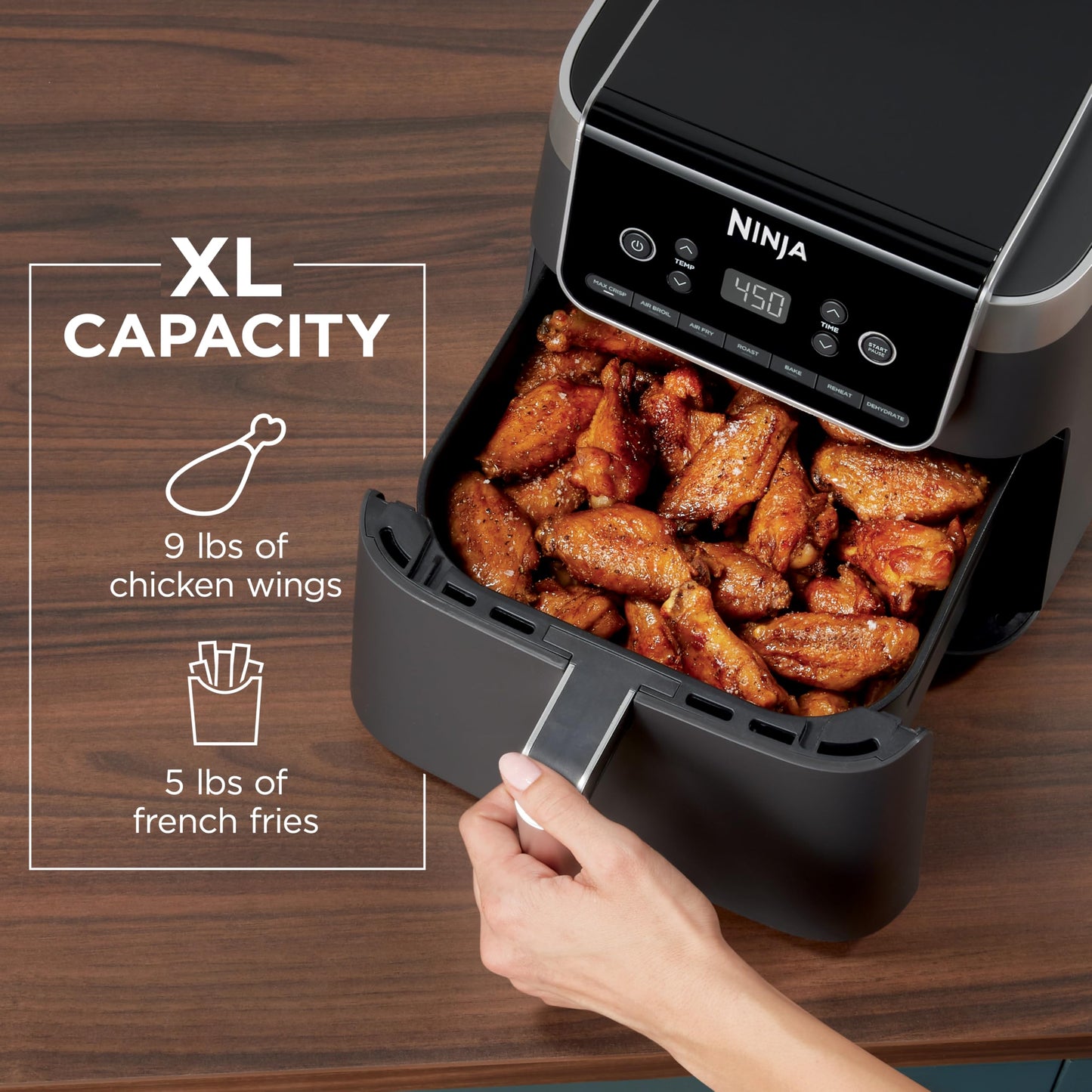 Ninja Air Fryer with Air Crisp | 5 QT Capacity fits up to 4lbs of Fries | 4-in-1 Pro Air Fry, Roast, Reheat, Dehydrate | 400°F Max Temp | 1750 Watts | W/Nonstick Basket & Crisper Plate | Grey | AF141