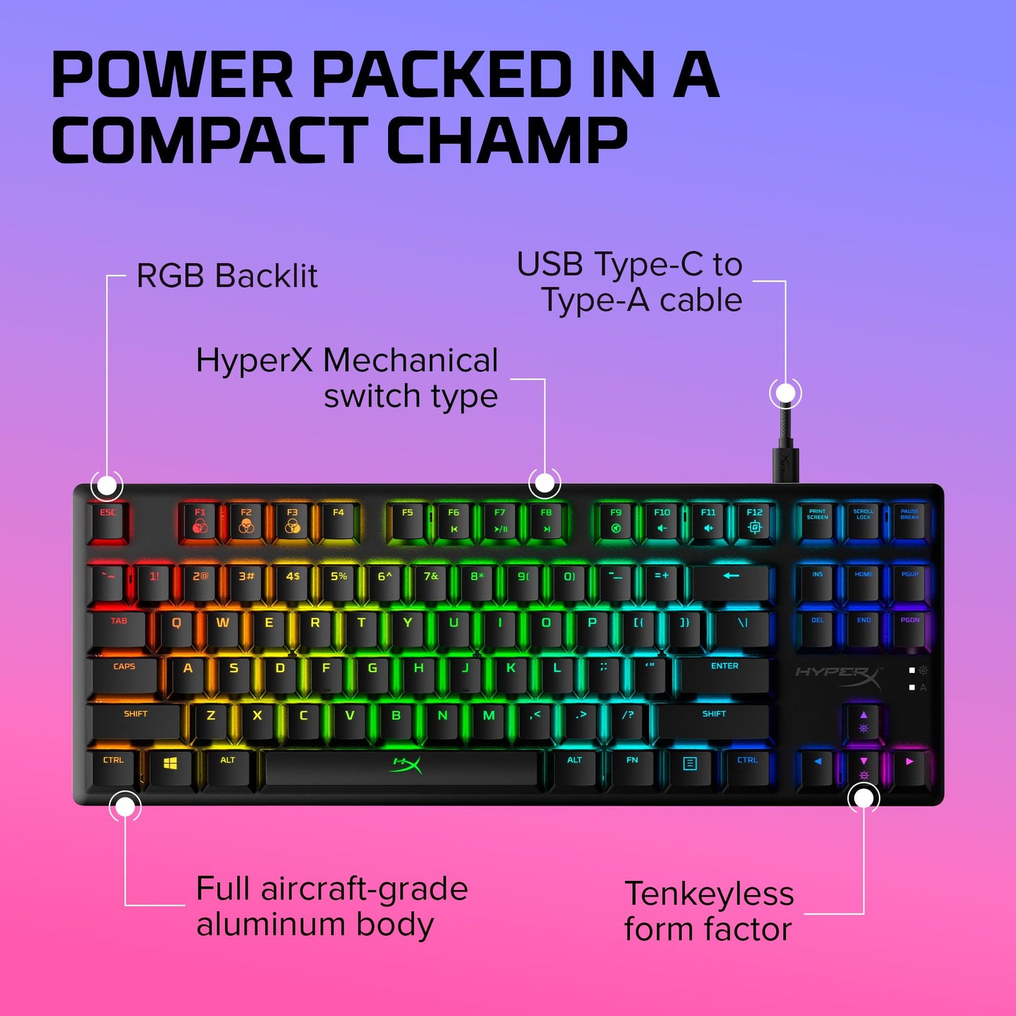 HyperX Alloy Origins 65 - Mechanical Gaming Keyboard – Compact 65% Form Factor - Linear Red Switch - Double Shot PBT Keycaps - RGB LED Backlit - NGENUITY Software Compatible,Black