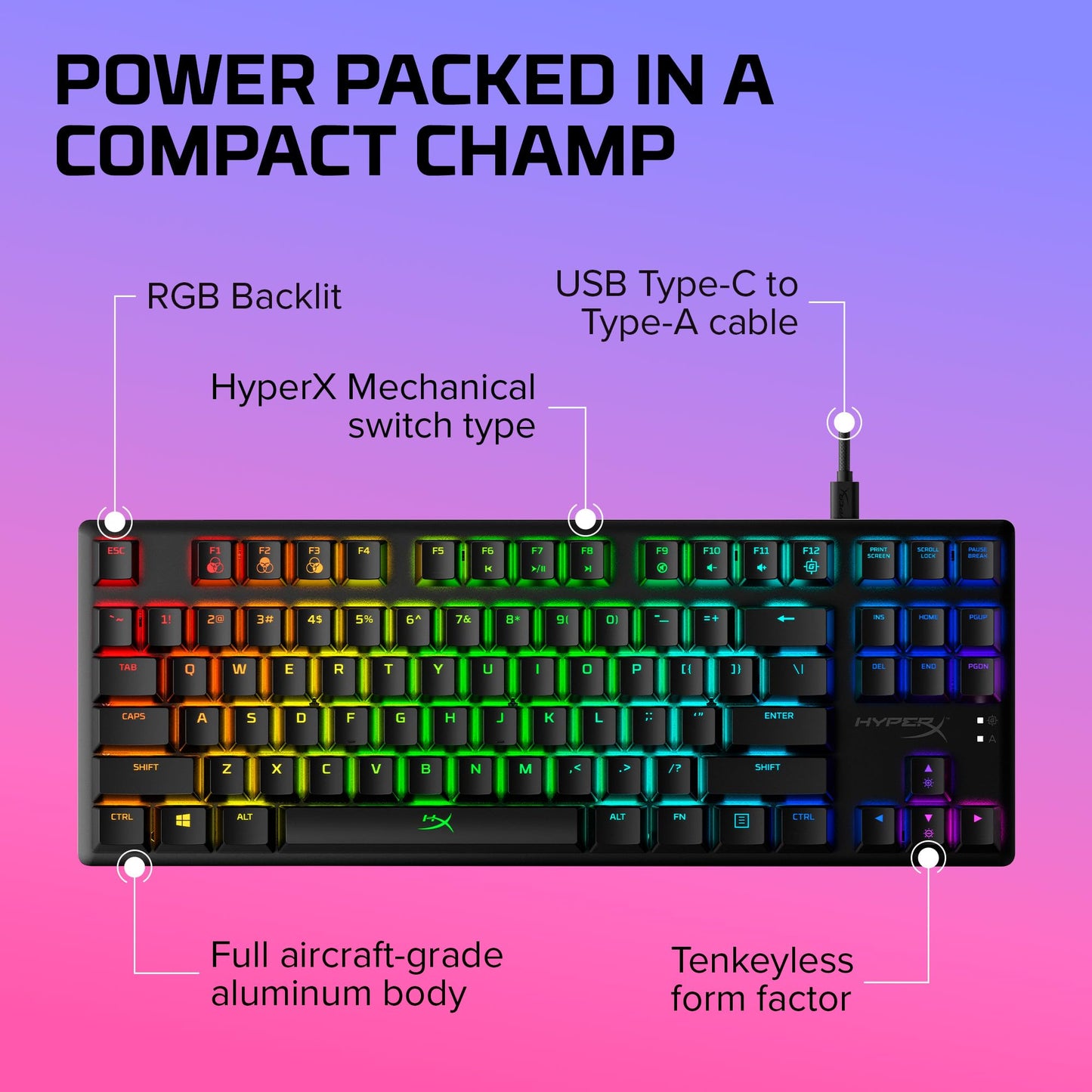 HyperX Alloy Origins 65 - Mechanical Gaming Keyboard – Compact 65% Form Factor - Linear Red Switch - Double Shot PBT Keycaps - RGB LED Backlit - NGENUITY Software Compatible,Black
