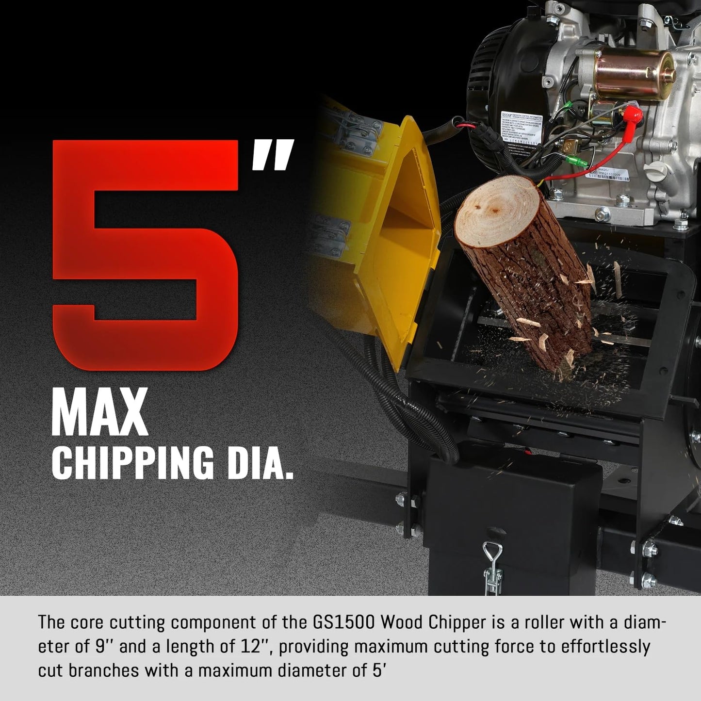 MechMaxx 6 inch ZONSEN 459cc 15hp E-Start Gas Powered 4-Wheels Wood Chipper Shredder Mulcher with Towbar/Tail Light/Emergency Stop Button/Stop Bar, Model B150 Red