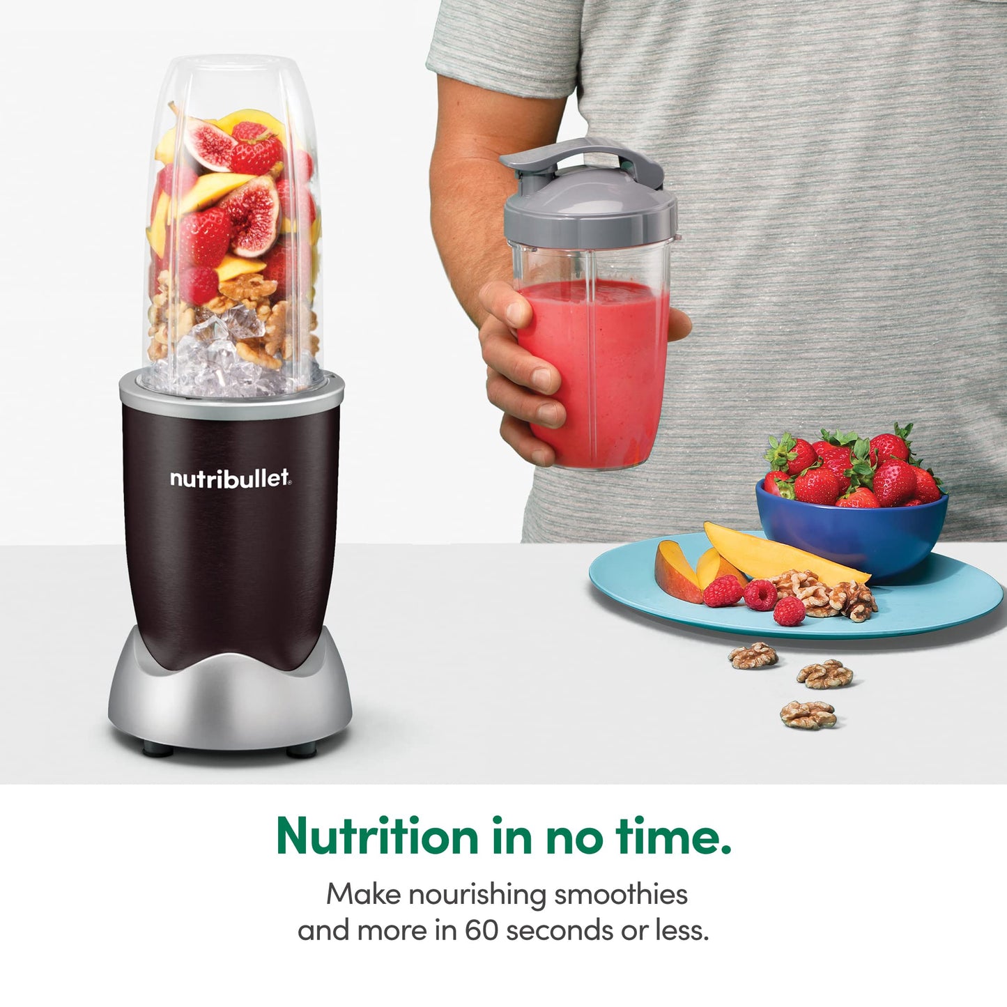 Nutribullet Personal Blender, Shakes, Smoothies, Food Prep, and Frozen Blending, 24 Ounces, 600 Watt, Dark Gray, NBR-0601WM