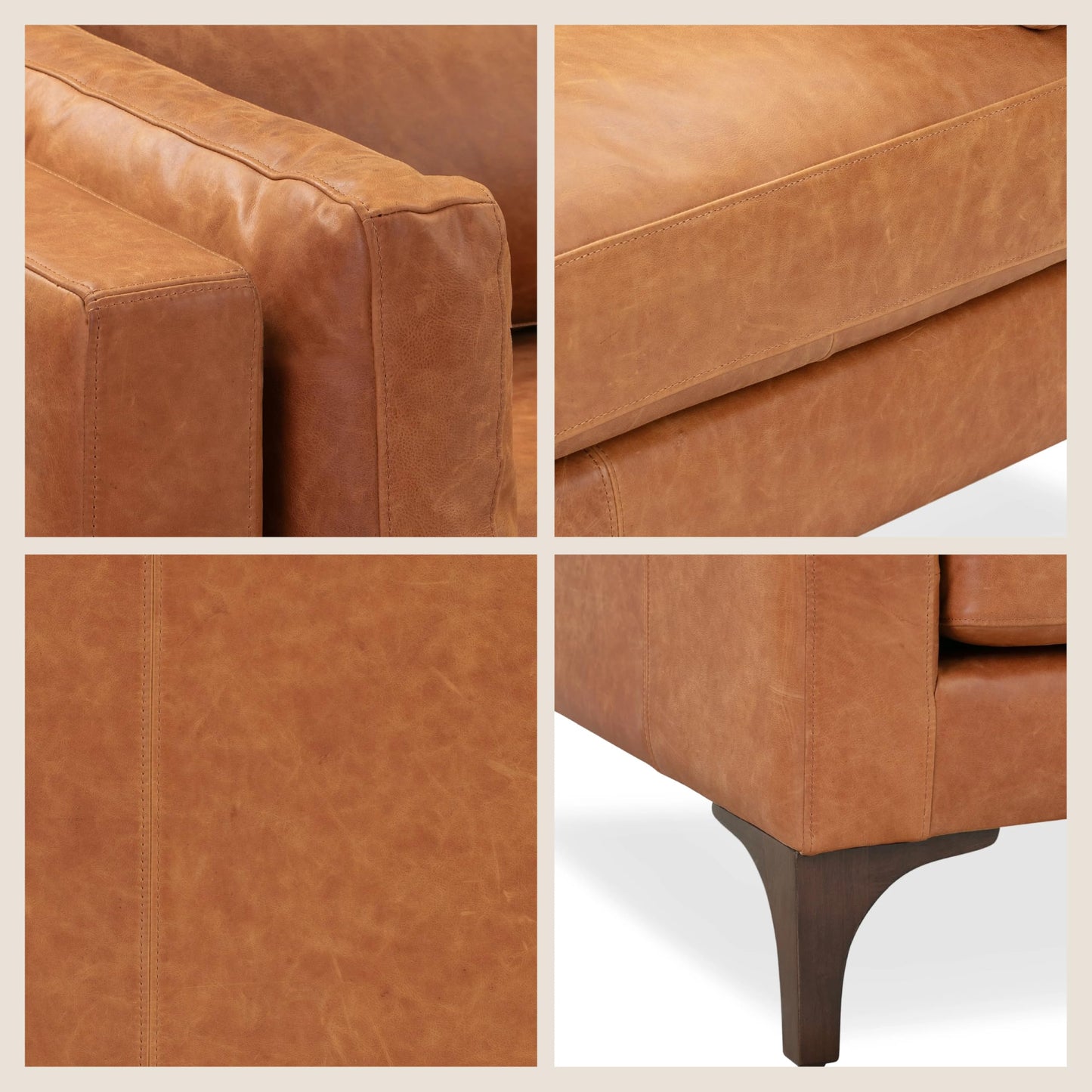POLY & BARK Capa 96.5" Sofa – Chocolate Brown Full-Grain Pure-Aniline Italian Leather, Boxy Modern Design, Feather-Fiber Cushions, Solid Wood Frame