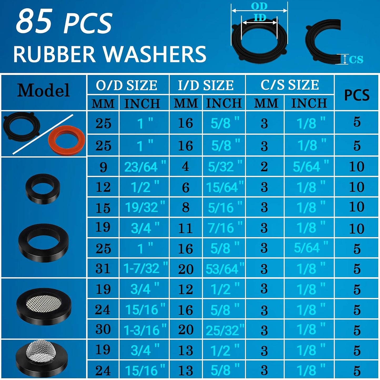 ZDBB 1590 PCS 19 Size Water Hose Rubber Washers and 32 Size O Ring Assortment Kit for Faucet Plumbing Pipe Repair