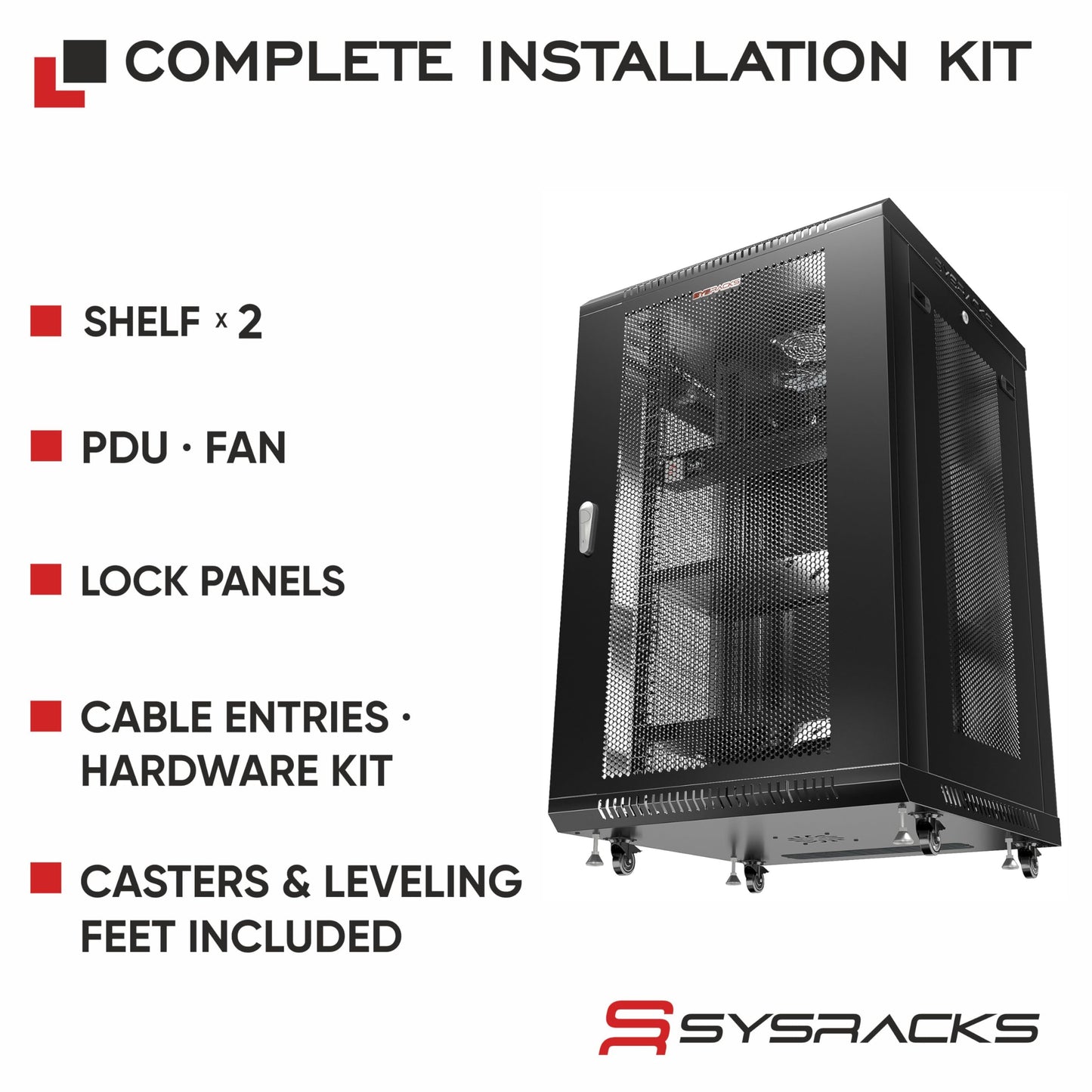 Sysracks 22U Wall Mount Server Rack Cabinet, 19” Enclosed Network & IT Rack, 24” Deep, Locking Mesh Door