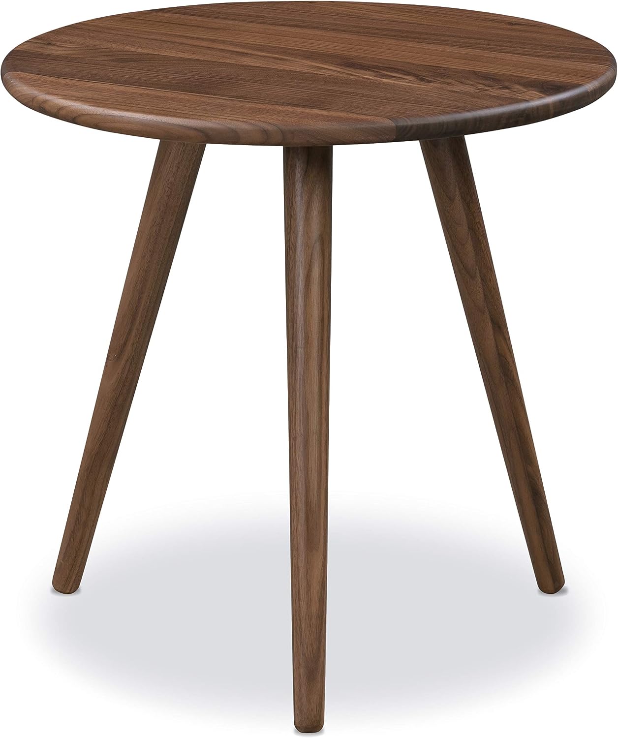 Poly & BARK Douro Side Table in Walnut – 20" Round Accent Table – Solid American Black Walnut Wood – Mid-Century Modern Design with Sculpted Tapered Legs