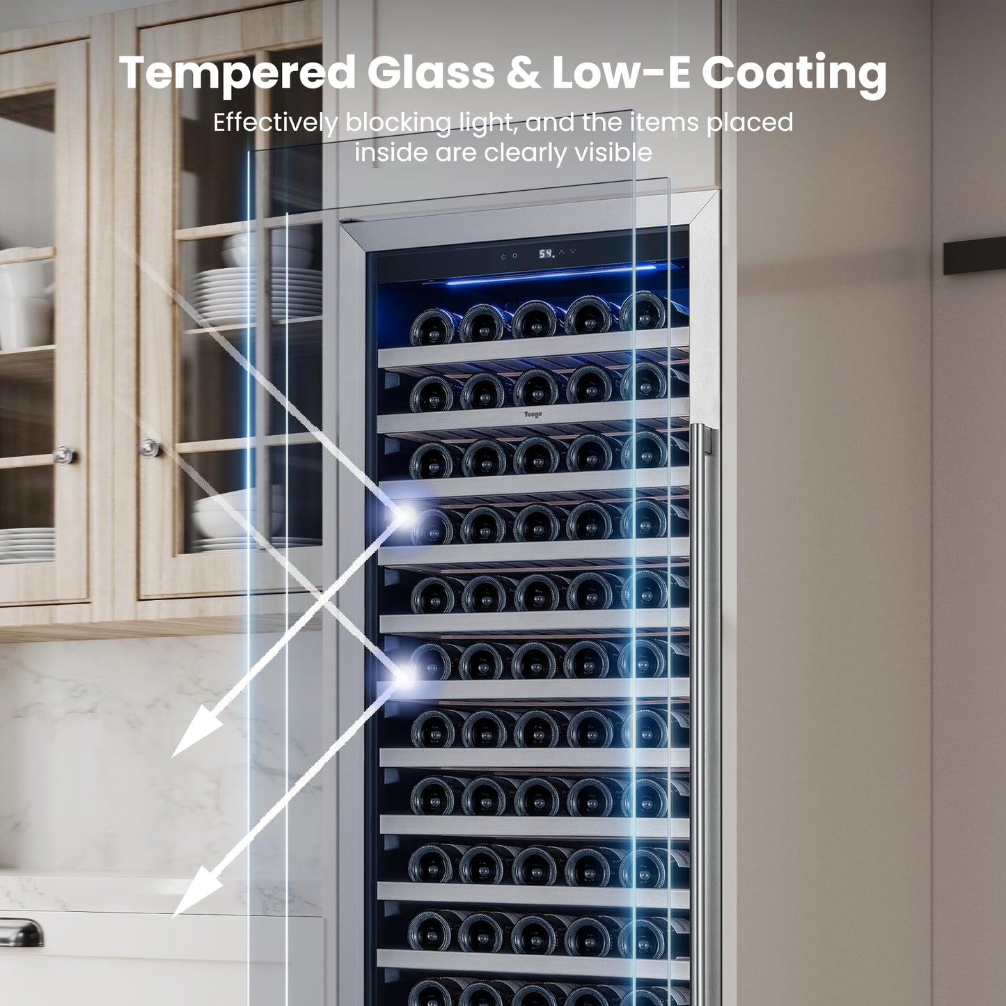 Yeego 24 Inch Wine Fridge Cooler - 52 Bottles Wine Cooler with Glass Door, 40-65℉ Built-In or Freestanding Refrigerator, Under Counter Wine Fridge for Kitchen Bar Office (Left-Hinged)