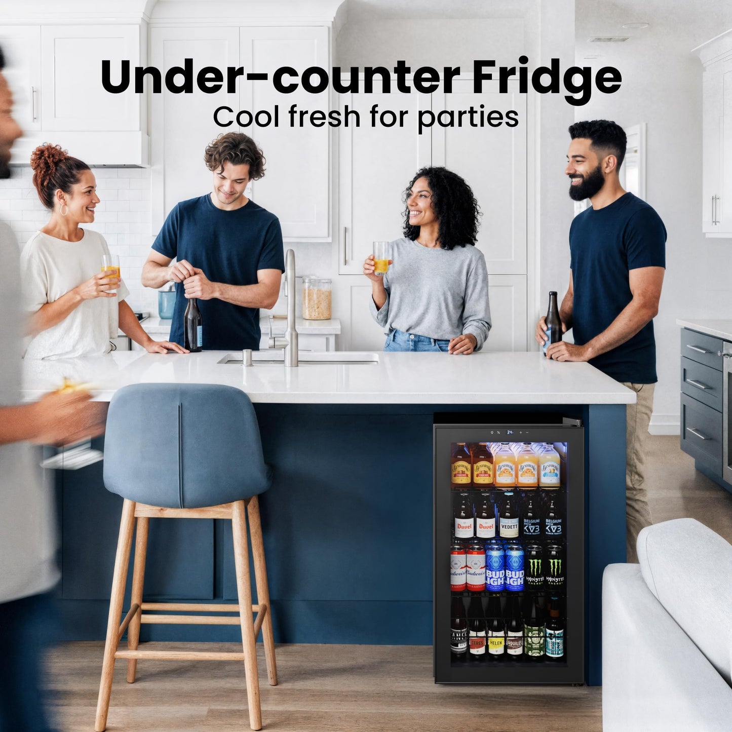 Yeego Beverage Refrigerator, 130 Can Mini Fridge with Glass Door, Adjustable Shelves, Digital Temperature Control 34°F-54°F, Drink Cooler for Soda, Beer and Wine, Freestanding or Under Counter, Black