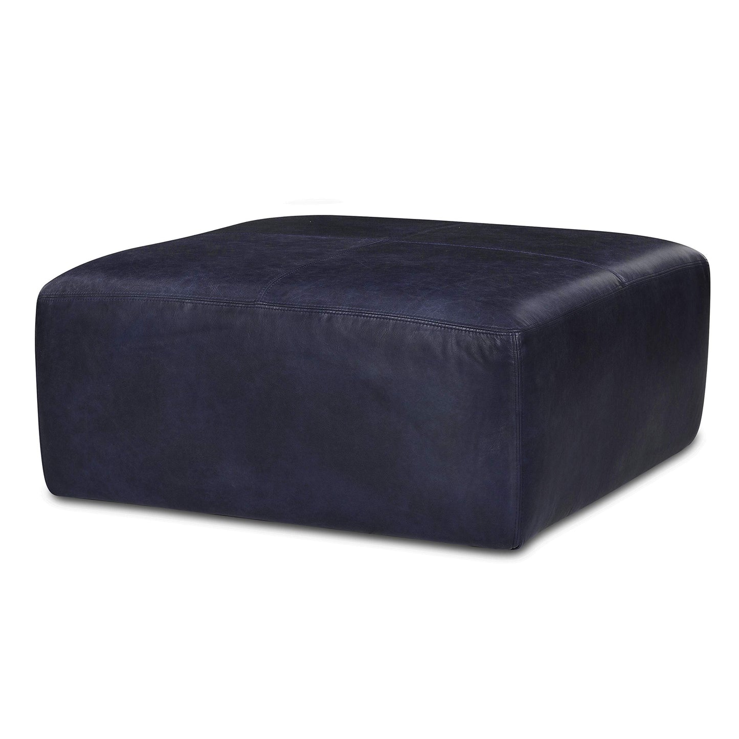POLY & BARK Denver Ottoman – 43" Large Pouf with Feather-Down Topper – Full-Grain Leather Upholstered Pouf Ottoman for Living Room – Vintage Italian Leather in Cognac Tan