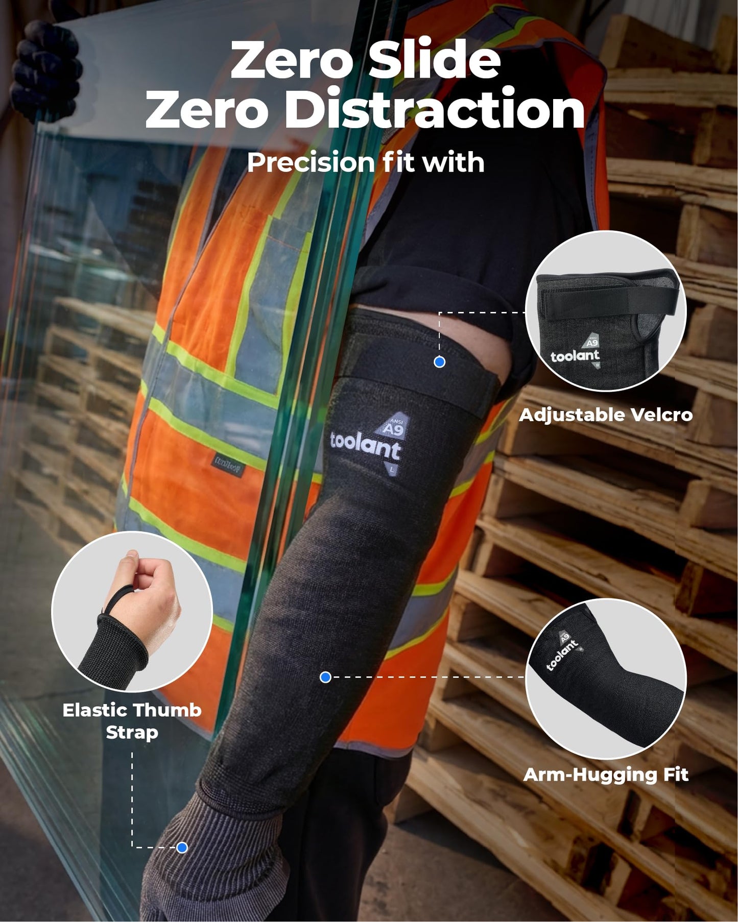 toolant ANSI A9 Cut Resistant Arm Sleeves, Arm Protectors for Thin Skin and Bruising, Arm Guards for High Risk Work