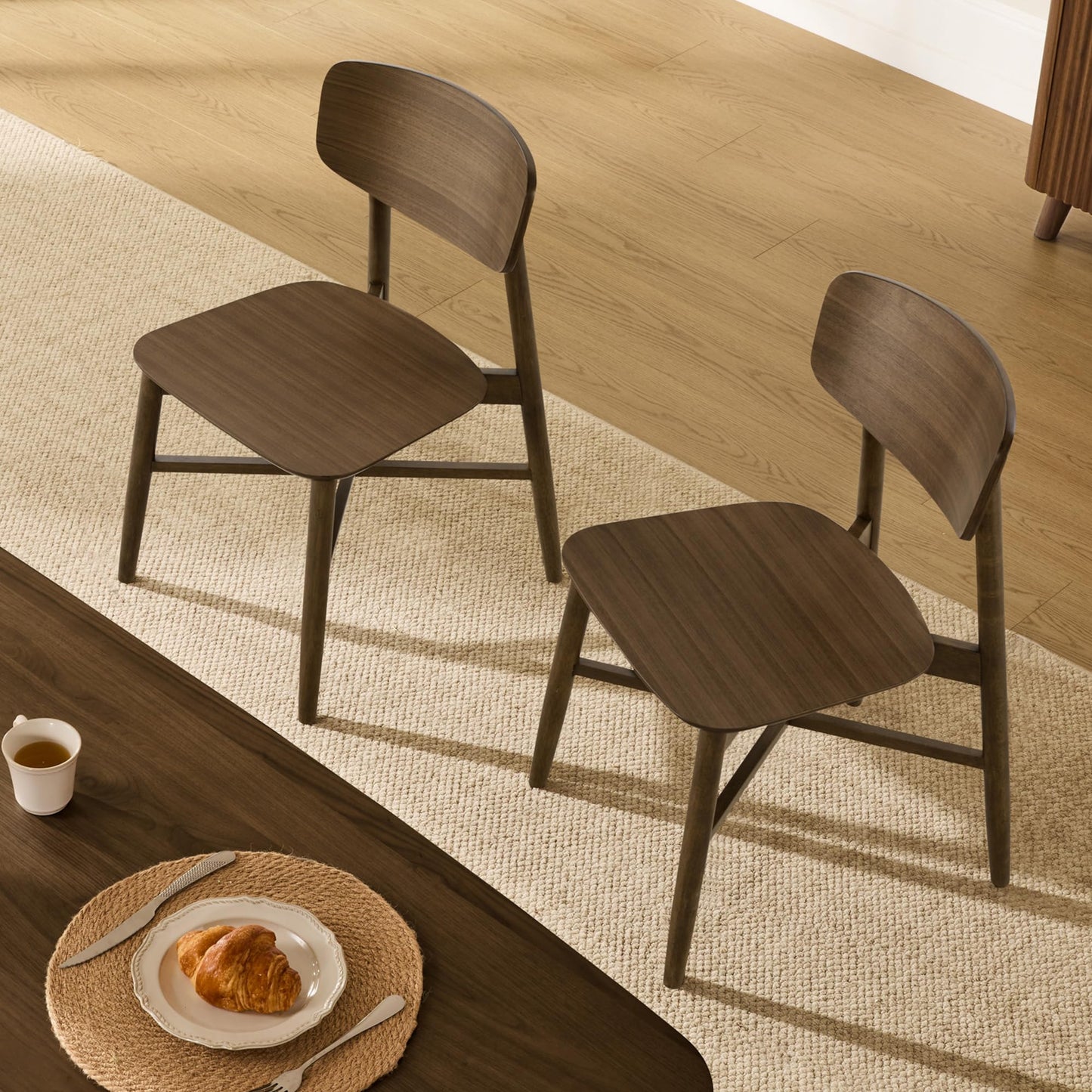 CHITA Soild Wood Dining Chairs Set of 4, Mid Century Modern Walnut Wood Kitchen Chairs with Curved Backrest, Dining Room Chair for Kitchen, Restaurant