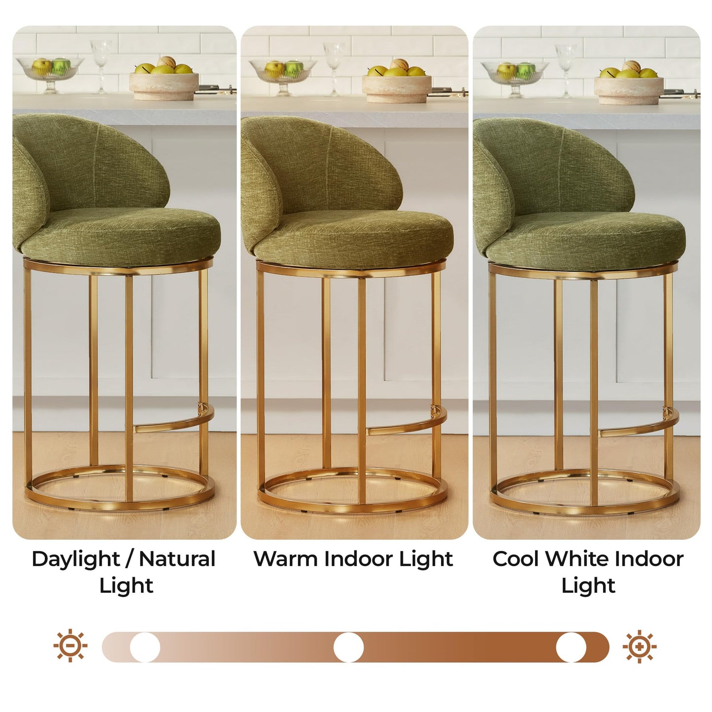 CHITA Swivel Counter Height Bar Stools Set of 3, Upholstered Bar Chairs with Backrest, Sturdy Metal Base, 26.8" Seat Height for Kitchen Island & Home Bar, Sand