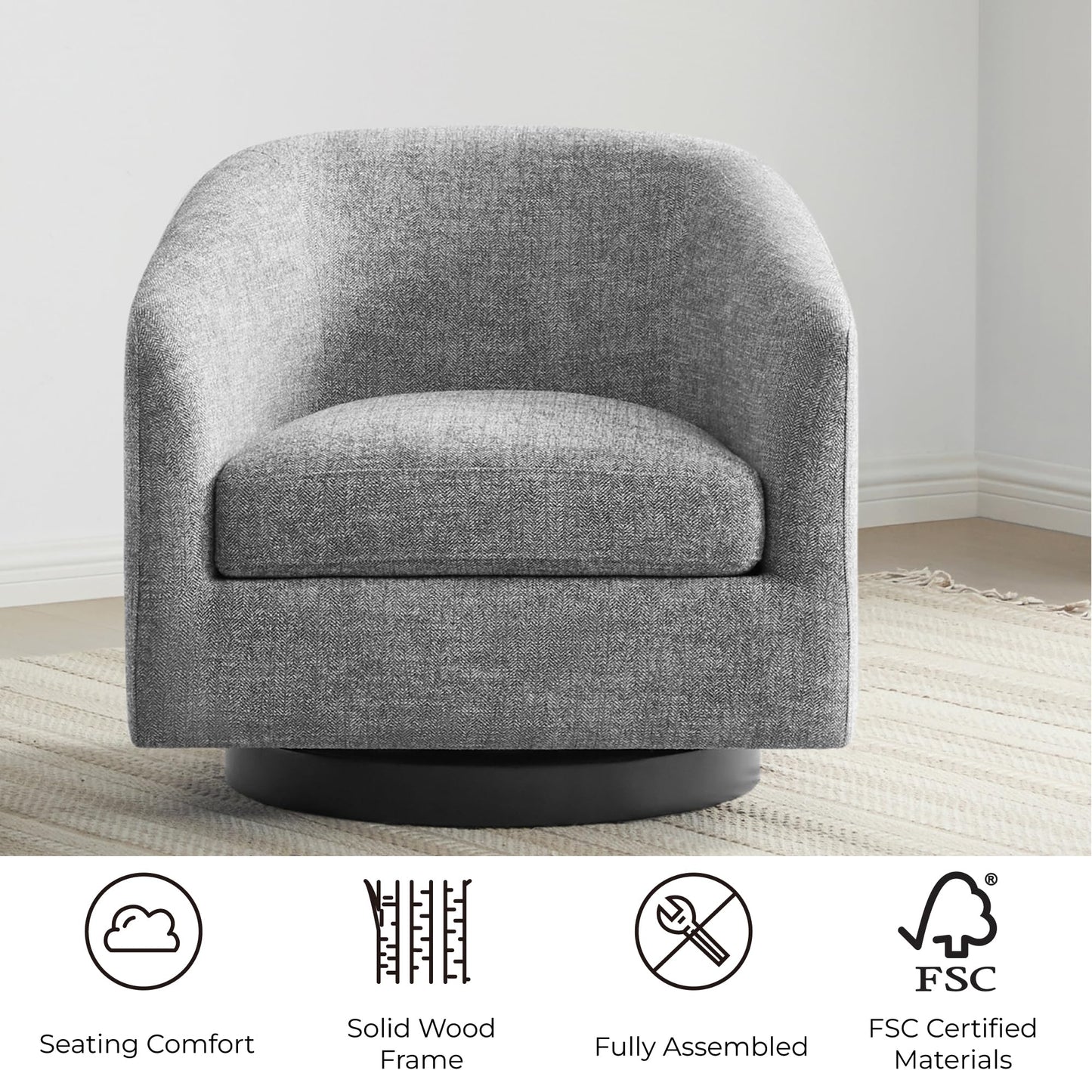 CHITA Swivel Accent Chair Set of 2, Fully Assembled Fabric Barrel Armchair with FSC Certified Upholstered for Living Room, Bedroom and Office, Flax Beige