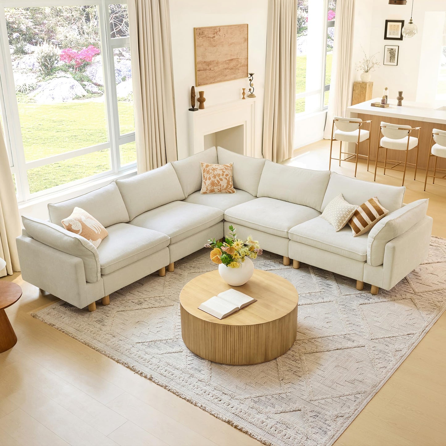 CHITA 127" Super Large Sectional Couches for Living Room, Modular Cloud Couch Sectional Sofa, Premium Fabric Couches, Down Filled, High Density Foam, Chenille in Cream, 4 Seat L Shaped