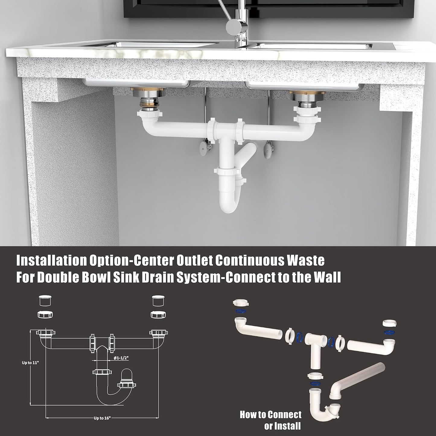 Kitchen Sink Drain Kit,1-1/2" Sink Drain Plumbing Kit - Universal P-Trap Replacement for Kitchen & Bathroom Sinks with Pipe Repair Accessories