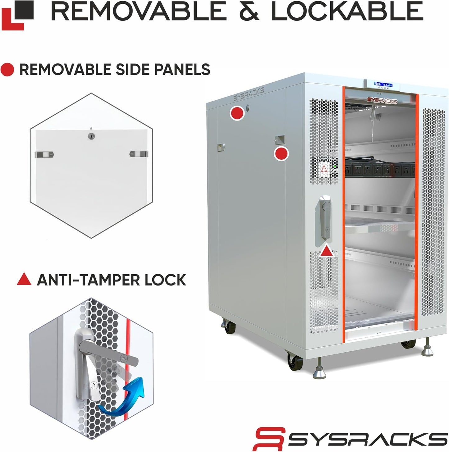 22U Server Rack Cabinet, 35" Deep, Glass Door, 19-Inch | Cooling fans, PDU, shelf, casters, leveling feet, cable entry brushes
