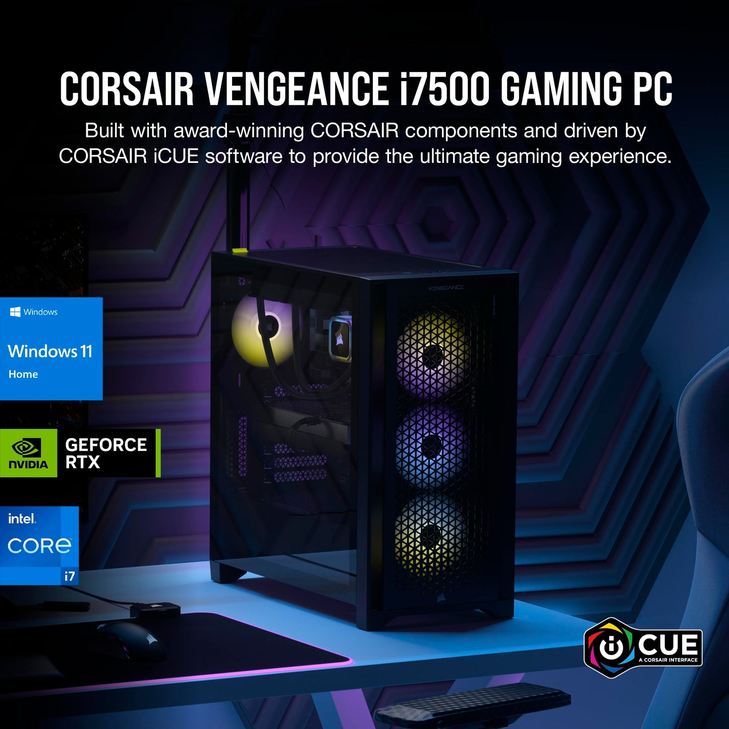 Corsair Vengeance i7500 Gaming PC – Liquid Cooled Intel Core i9-14900KF CPU – NVIDIA GeForce RTX 5080 GPU – 32GB Vengeance RGB DDR5 Memory – 2TB M.2 SSD – Black