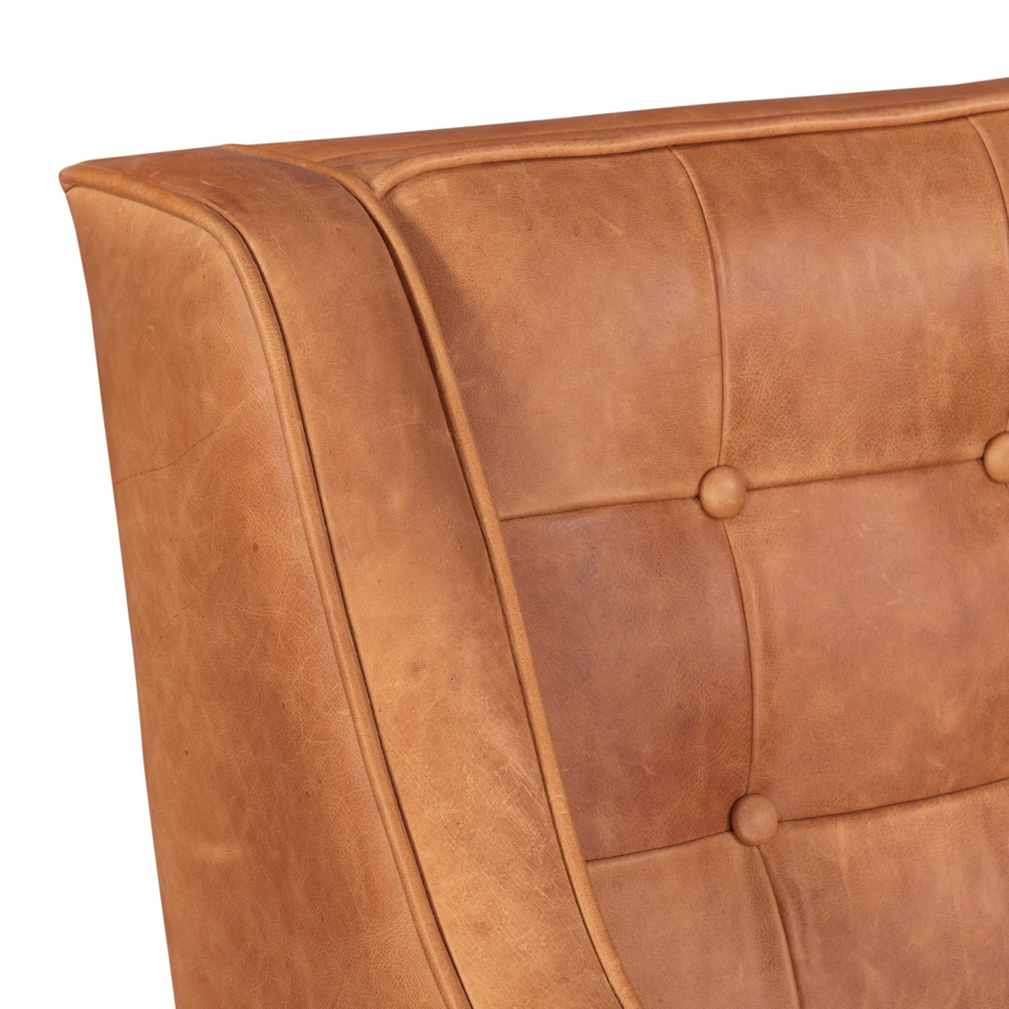 Poly & BARK Rowan Lounge Chairs Set of 2 – Mid Century Modern Leather Armchairs with Ribbed Seat and Solid Ash Wood Frame, Cognac Tan