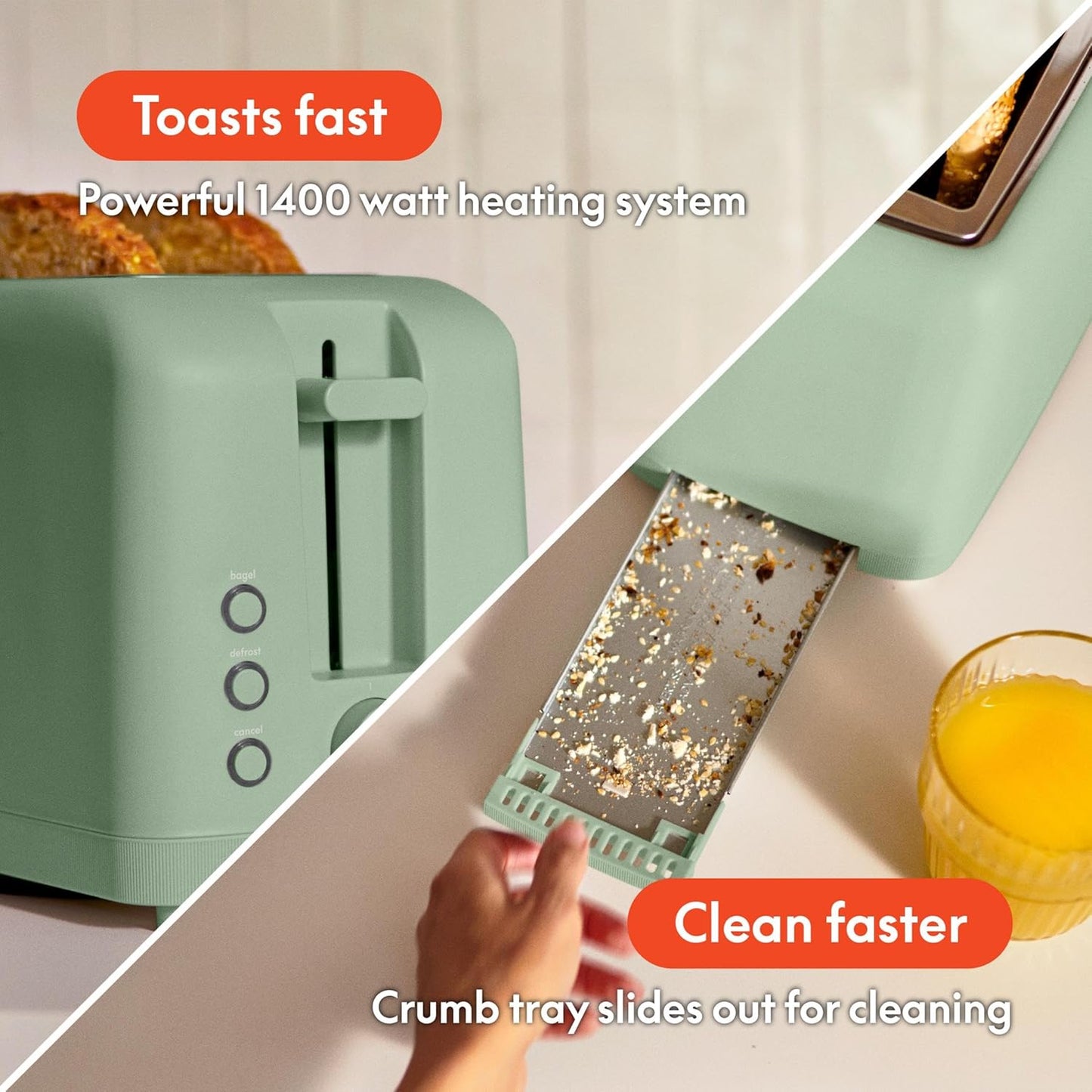 bella 2 Slice Slim Toaster, Fits-anywhere™ Kitchenware, 6 Setting Shade Control with Reheat & Cancel Buttons, Fits sourdough, 10” Long Slot, Anti Jam & Auto Shutoff, 900 Watt, Oatmilk