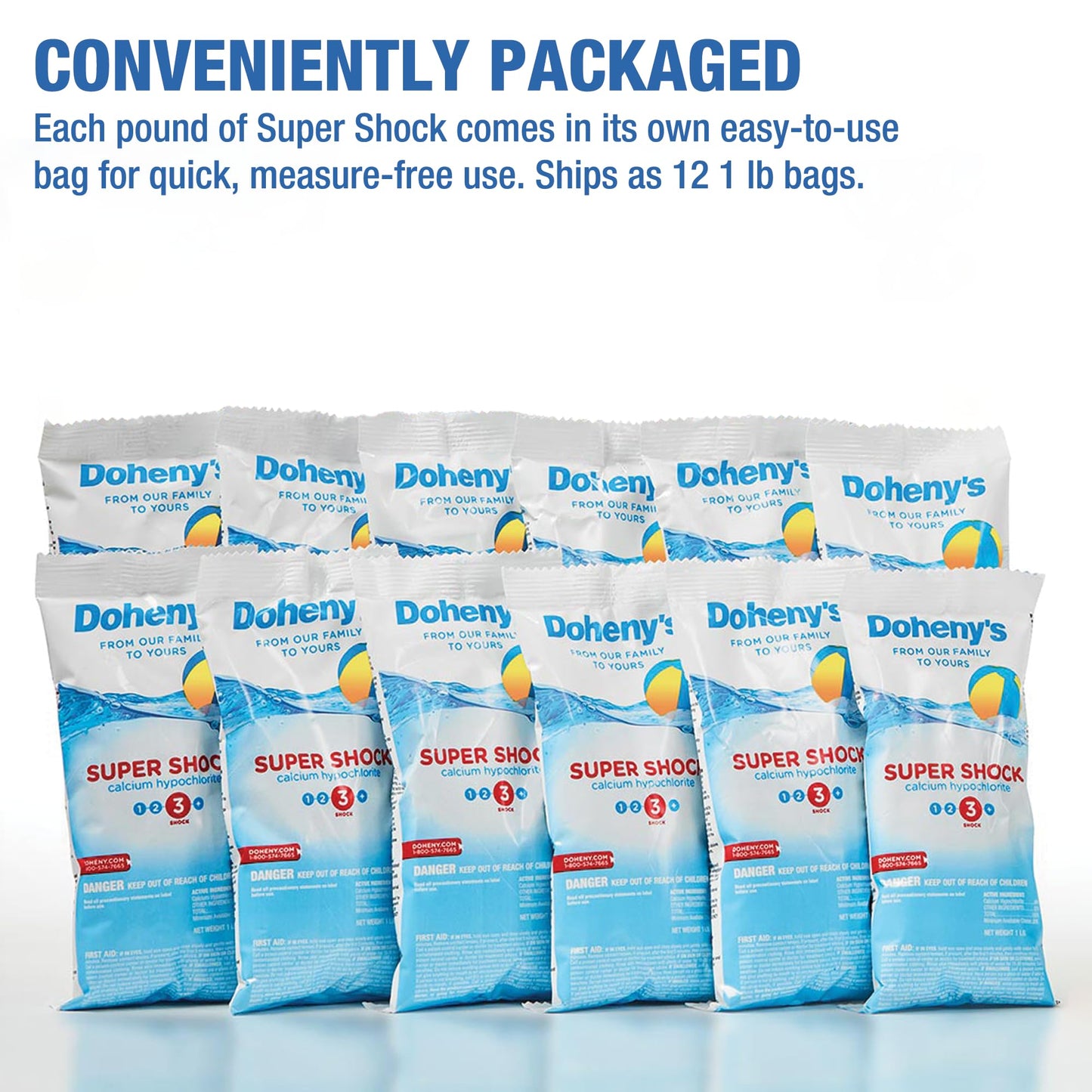 Doheny's Super Pool Shock | Pro-Grade Chlorine Shock, Quick-Dissolving, Fast-Acting 68% Cal-Hypo Granular Pool Shock | 24 x 1lb Bags, Proudly Made in the USA