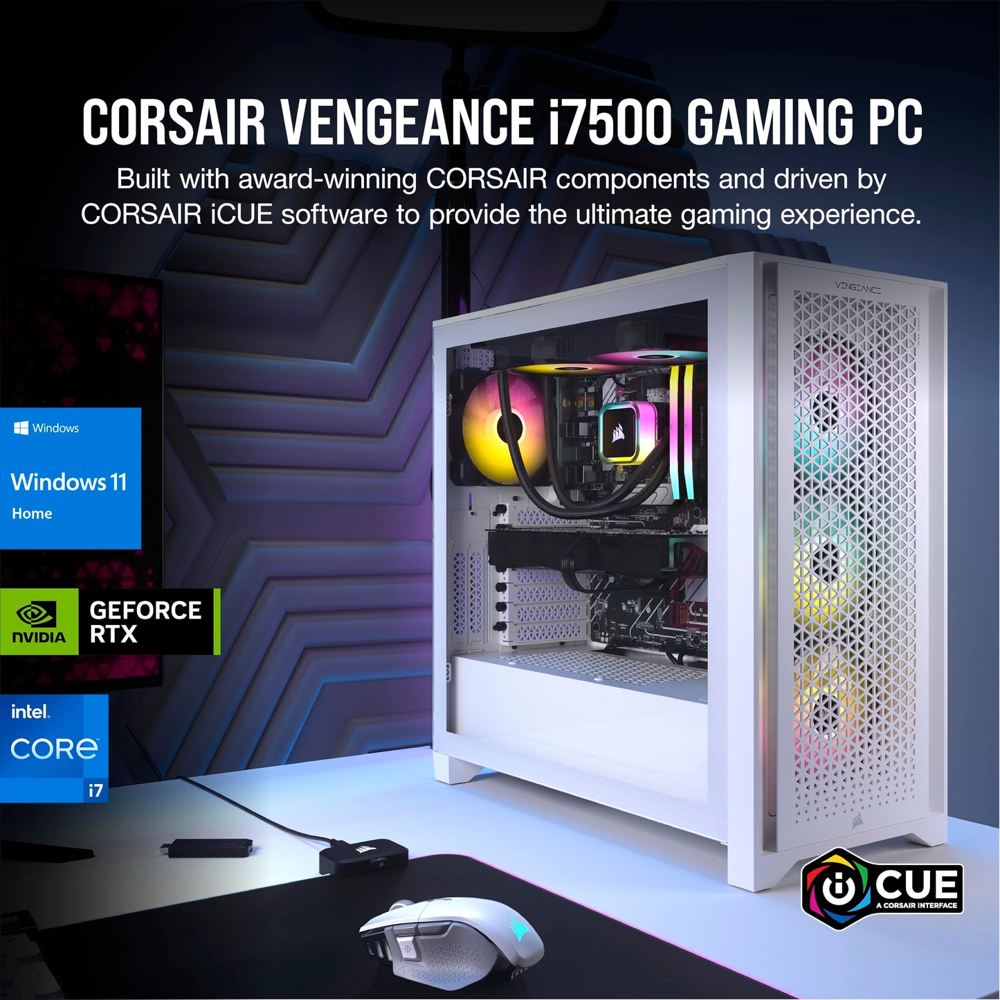 Corsair Vengeance i7500 Gaming PC – Liquid Cooled Intel Core i9-14900KF CPU – NVIDIA GeForce RTX 5080 GPU – 32GB Vengeance RGB DDR5 Memory – 2TB M.2 SSD – Black