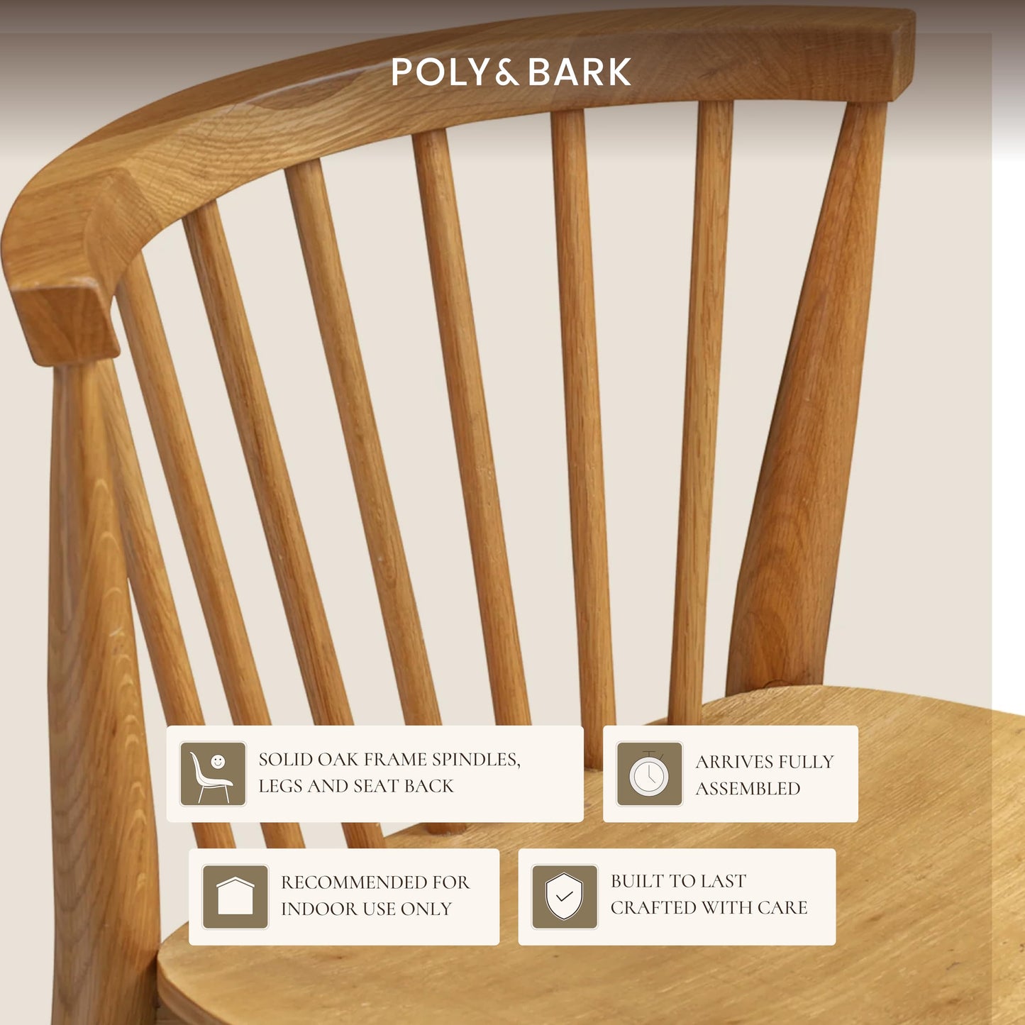 Poly & BARK Ligna Counter Stool in Black – Mid-Century Inspired Stool with Sculpted Spindle Back – Solid American Oak Frame and Engineered Wood Veneered Seat – Fully Assembled and Ready to Use