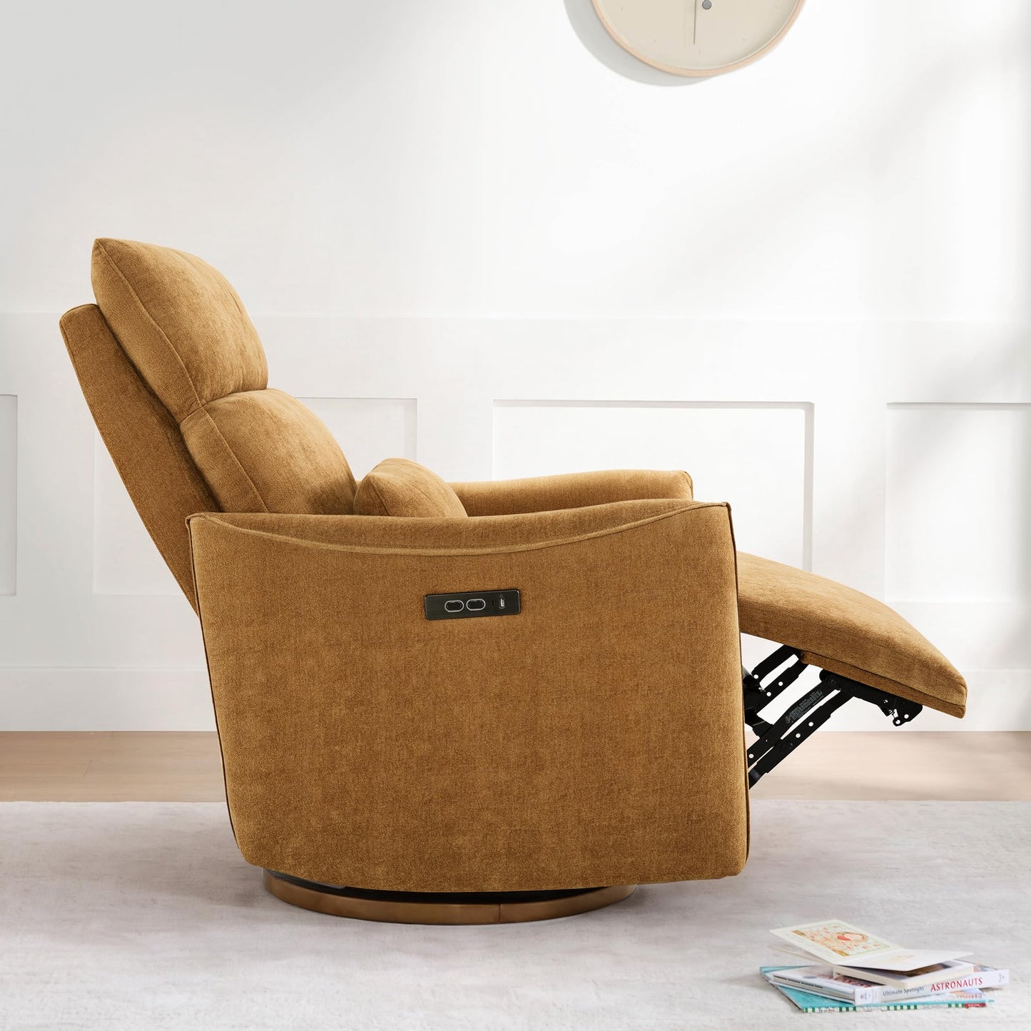 CHITA Swivel Rocker Recliner Chair, Power Nursery Glider Recliner, Nursery Rocking Chair with Adjustable Power Headrest, FSC Certified, Solid Wood Base, Cream