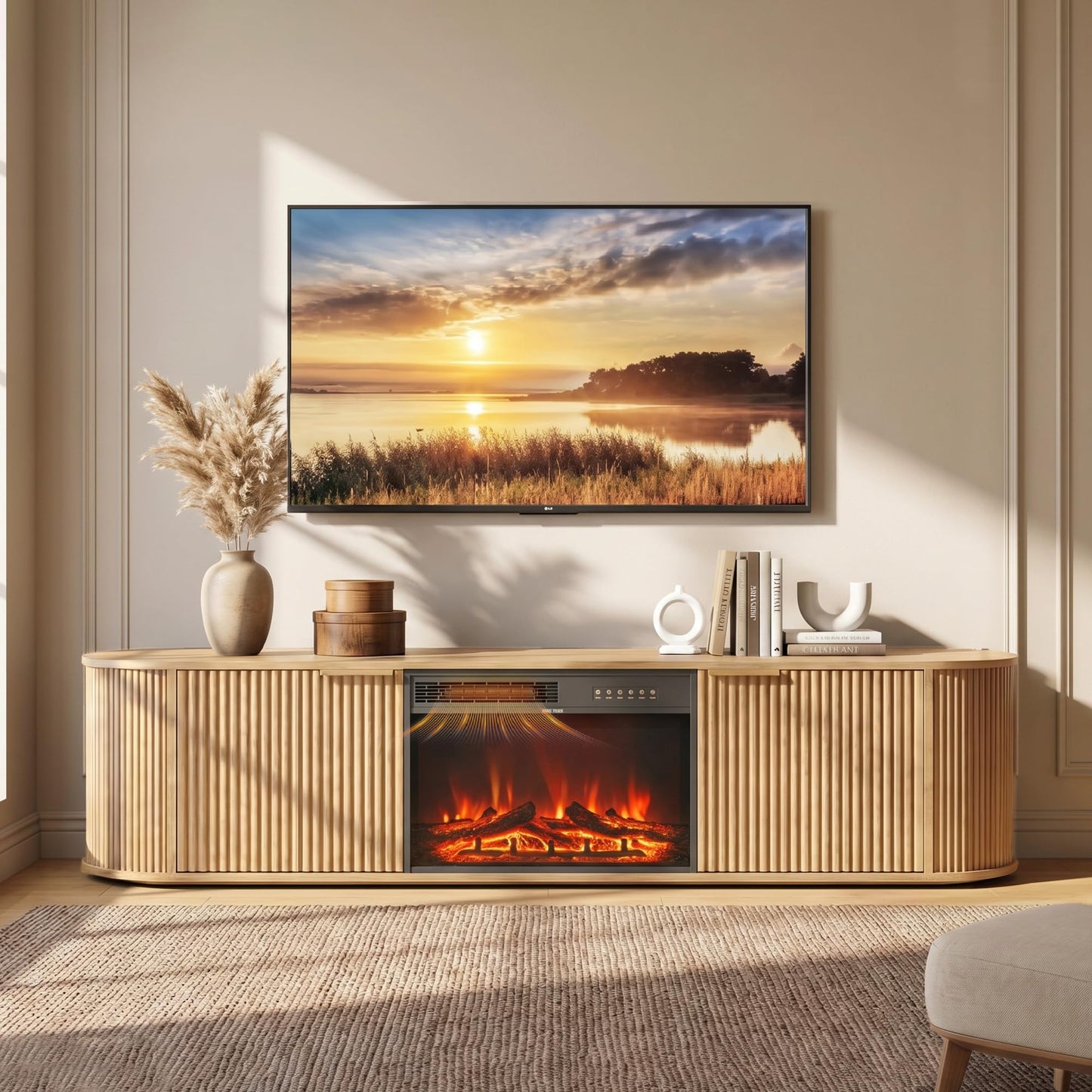 CHITA 70" Fluted TV Stands for Living Room for TVs Up to 80", Mid Century Modern Entertainment Center with Drawers, TV Console for Living Room with Storage and Adjustable Shelves, Walnut