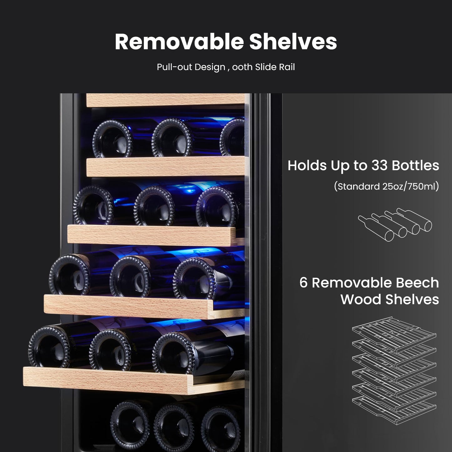 Yeego Wine Fridge Cooler - 24 Inch Dual Zone Wine Fridge Hold 52 Bottles, 40-65°F Wine Refrigerator Glass Door, Built in Fridge, Freestanding Adjustable Shelves Fridge for Beer Soda Drink Home Bar