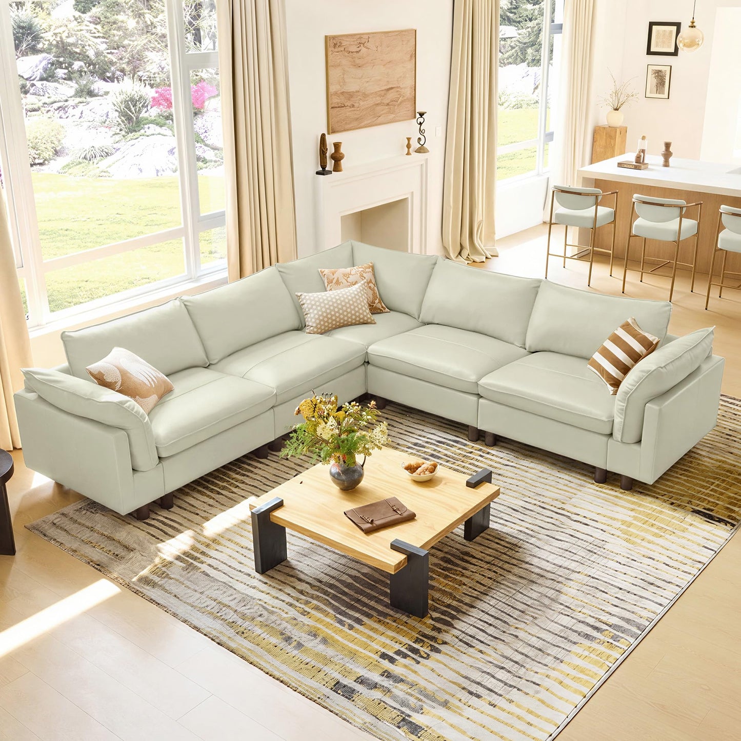 CHITA 127" Super Large Sectional Couches for Living Room, Modular Cloud Couch Sectional Sofa, Premium Fabric Couches, Down Filled, High Density Foam, Chenille in Cream, 4 Seat L Shaped
