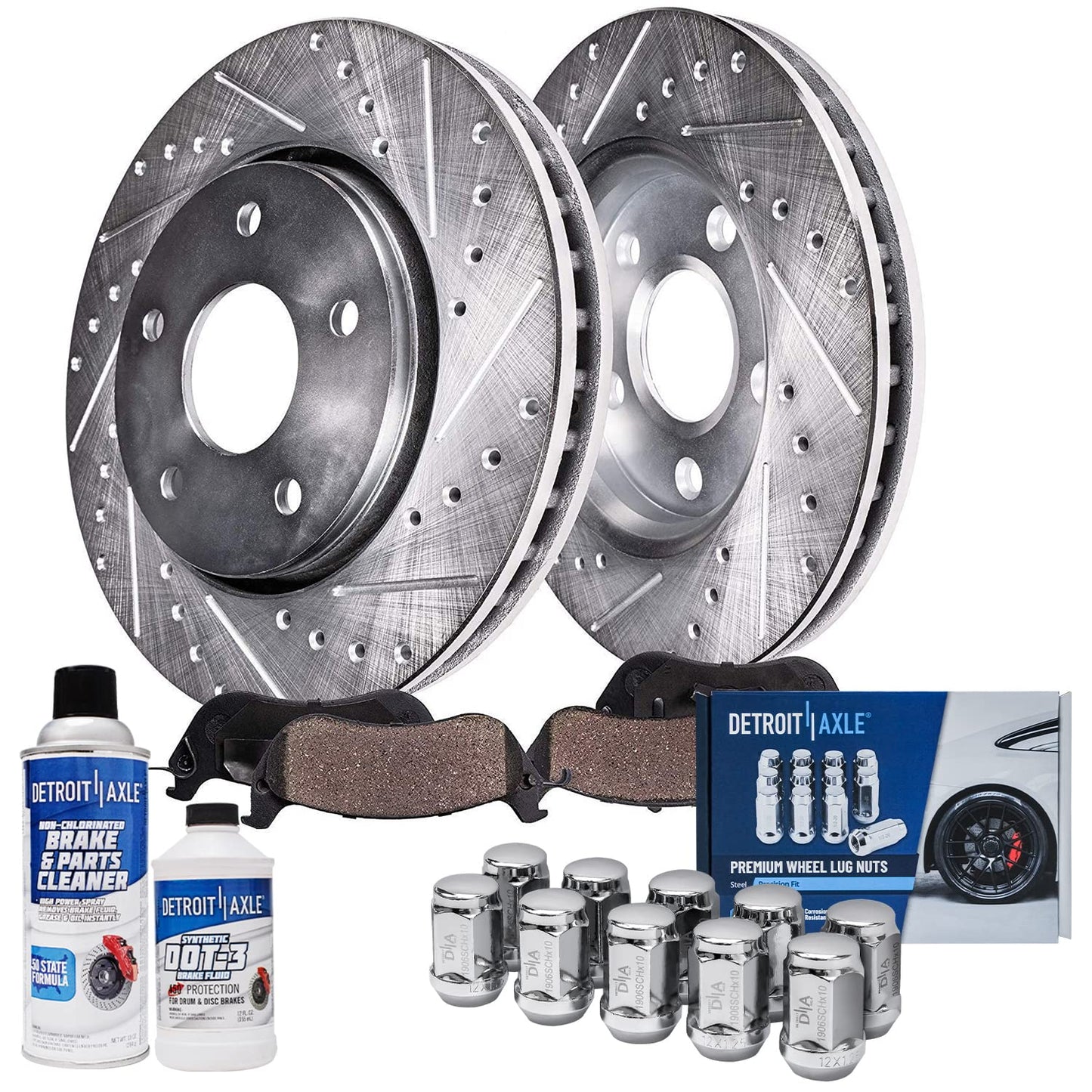 Detroit Axle - Brake Kit for 2006-2018 Dodge Ram 1500 2007-2009 Durango Chrysler Aspen 2019-2024 Ram 1500 Classic, Drilled Slotted Brake Rotors and Ceramic Brakes Pads w/Hardware Replacement