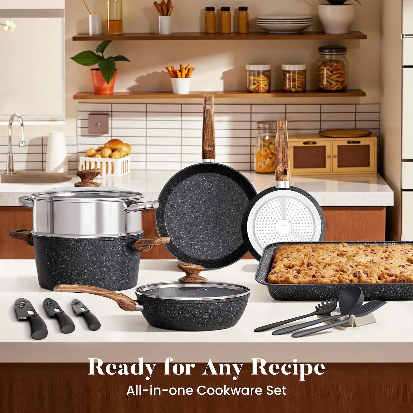 Kitchen Academy 30Pcs Bakeware & Cookware Set + 24 Pcs Stoneware Dinnerware Sets for 8