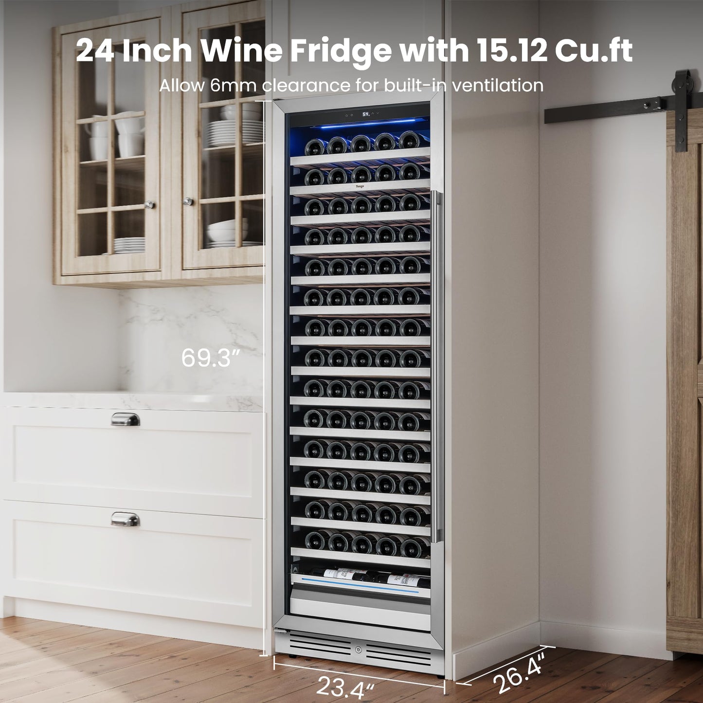Yeego 24 Inch Wine Fridge Cooler - 52 Bottles Wine Cooler with Glass Door, 40-65℉ Built-In or Freestanding Refrigerator, Under Counter Wine Fridge for Kitchen Bar Office (Left-Hinged)