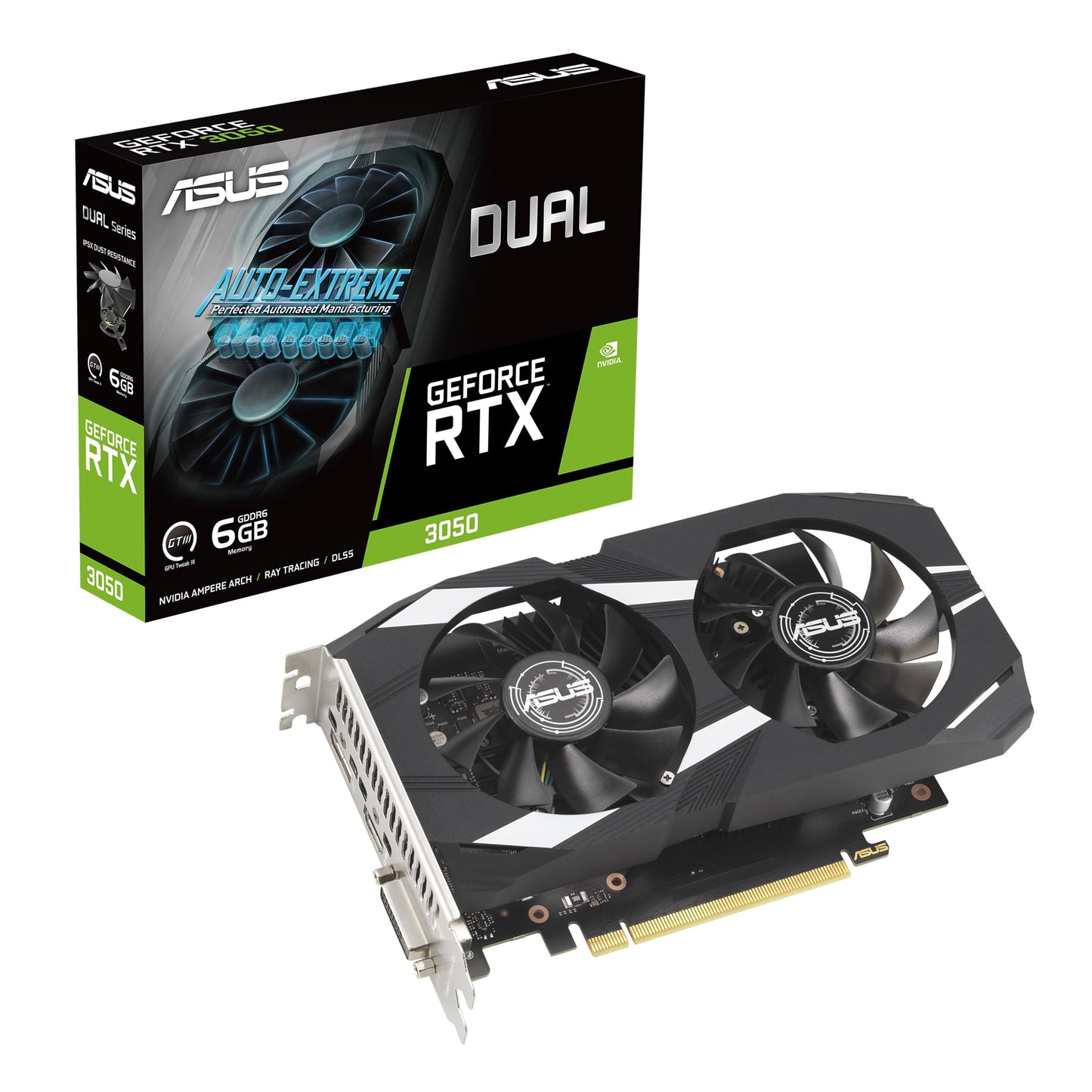 ASUS Dual NVIDIA GeForce RTX™ 5050 8GB GDDR6 (PCIe 5.0, 8GB GDDR6, DLSS 4, HDMI 2.1b, DisplayPort 2.1b, 2-Slot, Axial-tech Fan Design, 0dB Technology, Dual BIOS), 3 Year Warranty