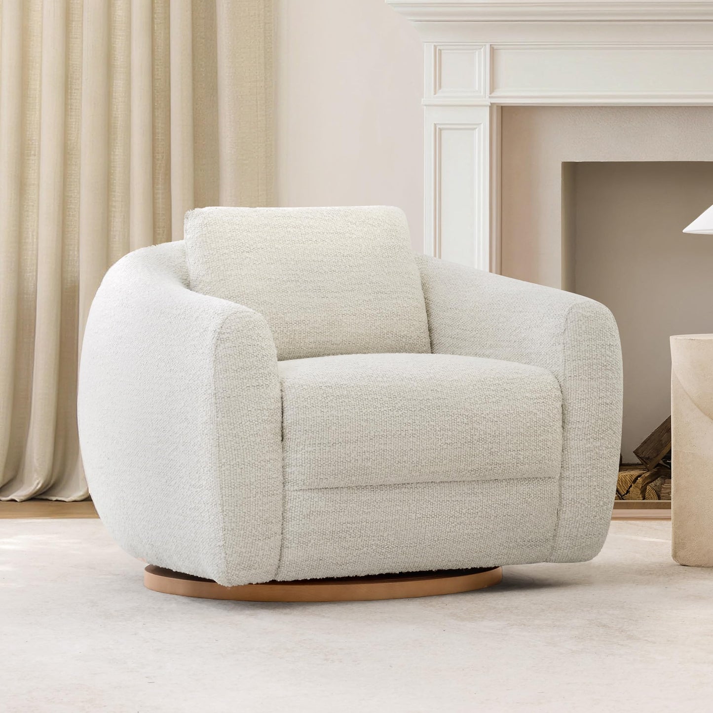 CHITA Genuine Leather Swivel Accent Chair, FSC Certified Mid Century Modern Arm Chair with Wood Base for Living Room and Bedroom, Fully Assembled, Sand