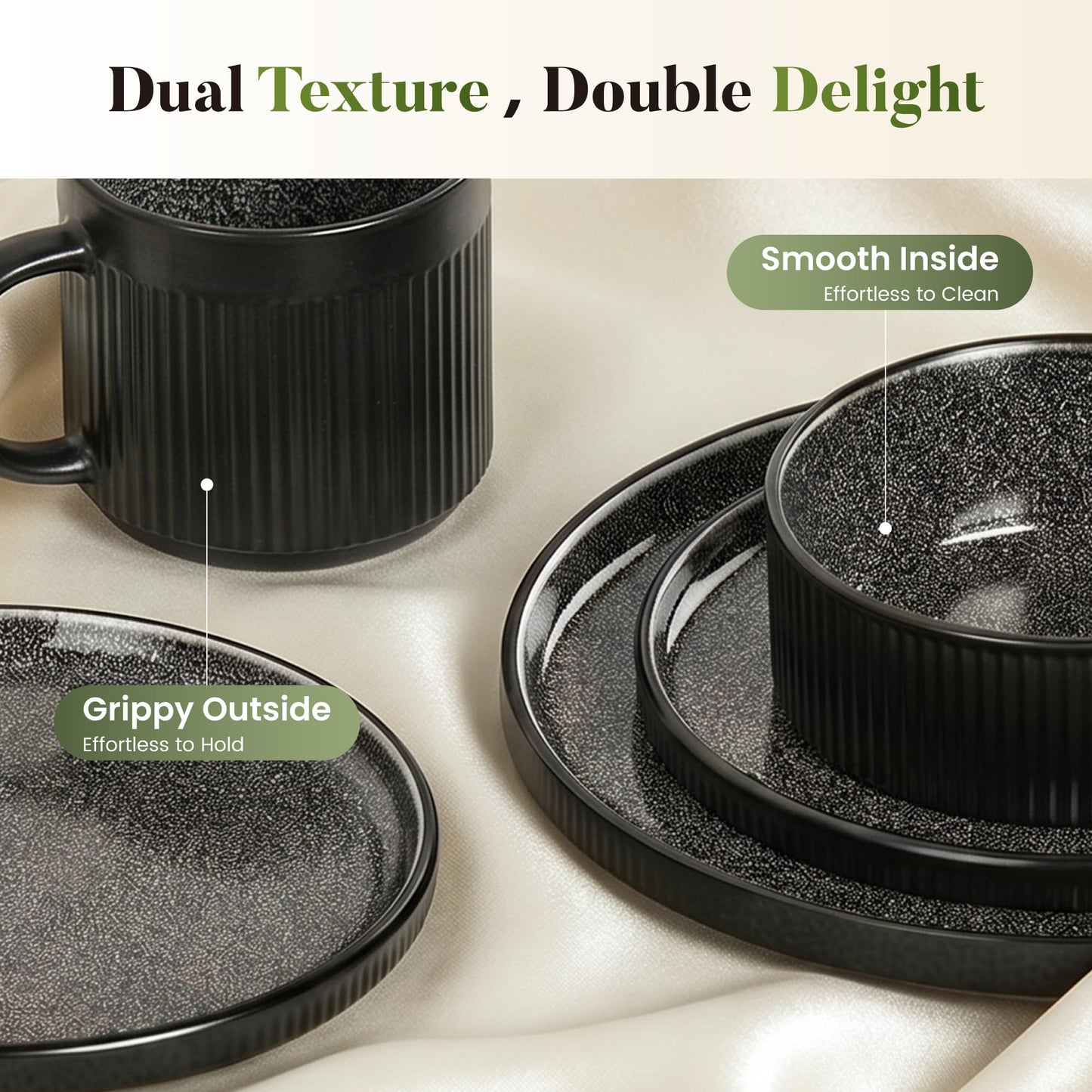 Kitchen Academy Brown Stoneawre Dinnerware Sets for 8, 24Pcs Ceramic Non Toxic Plates and Bowls Sets, Scratch Resistant Dishes, Oven & Microwave Safe