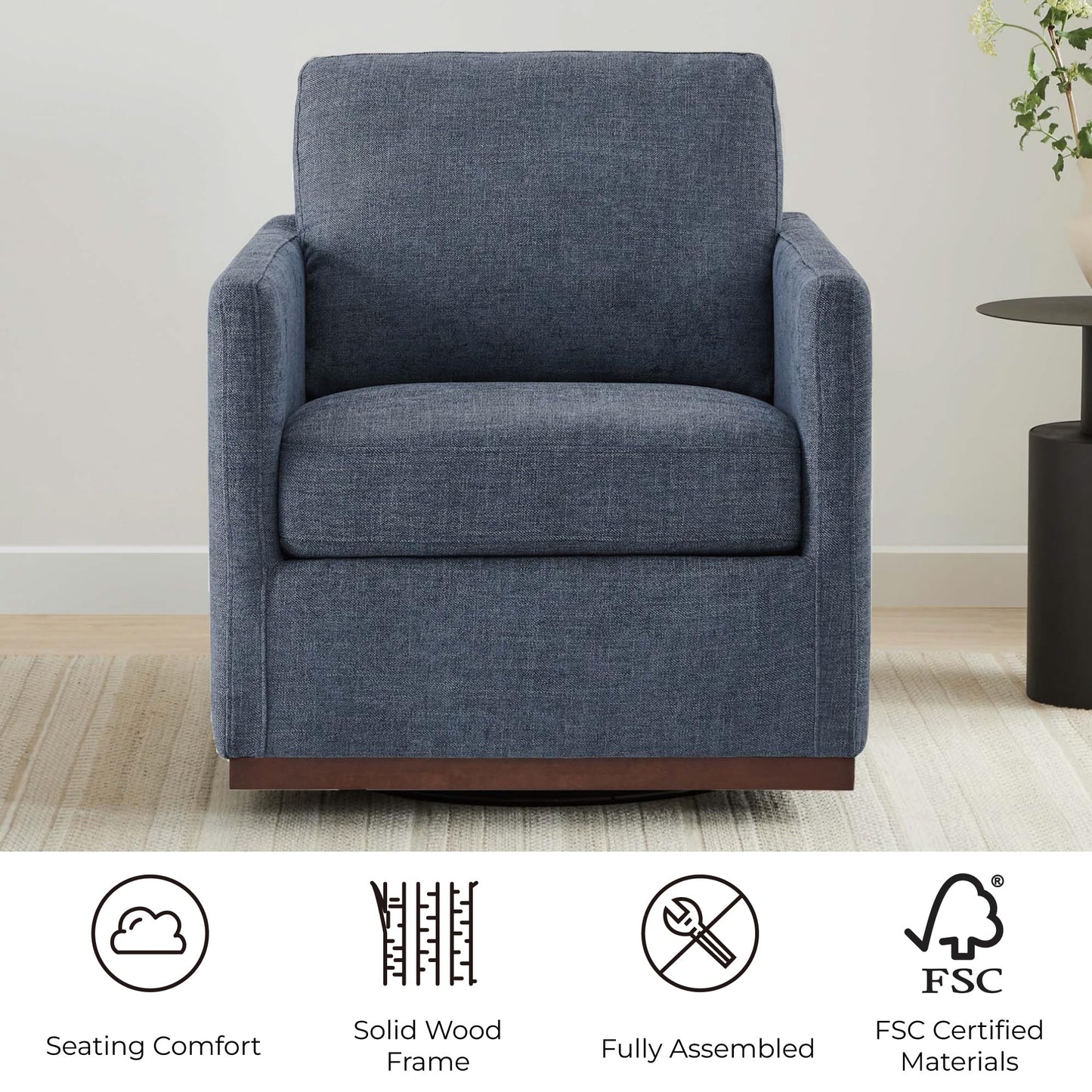 CHITA Genuine Leather Swivel Accent Chair, FSC Certified Mid Century Modern Arm Chair for Living Room and Bedroom, Fully Assembled, Saddle