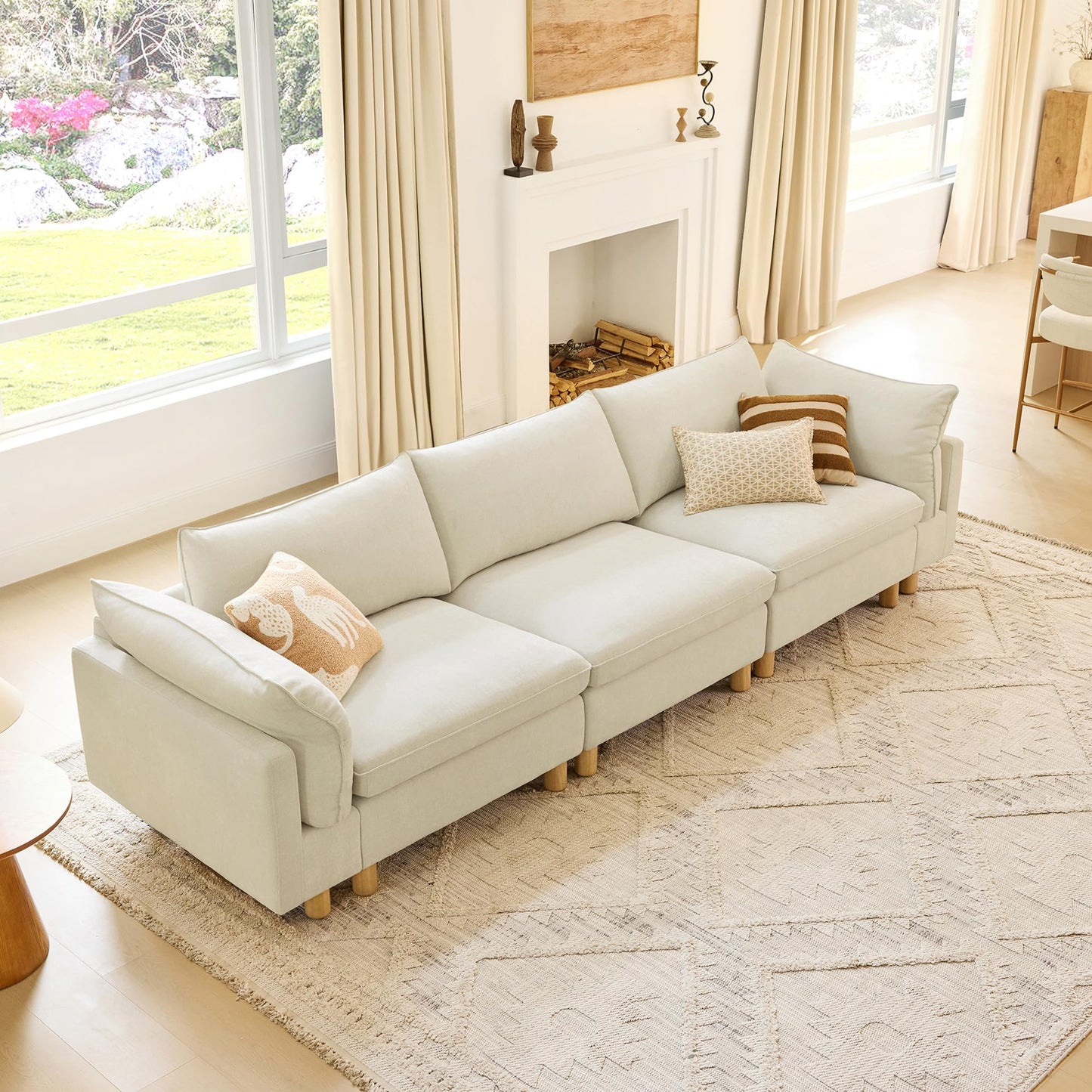 CHITA 127" Super Large Sectional Couches for Living Room, Modular Cloud Couch Sectional Sofa, Premium Fabric Couches, Down Filled, High Density Foam, Chenille in Cream, 4 Seat L Shaped