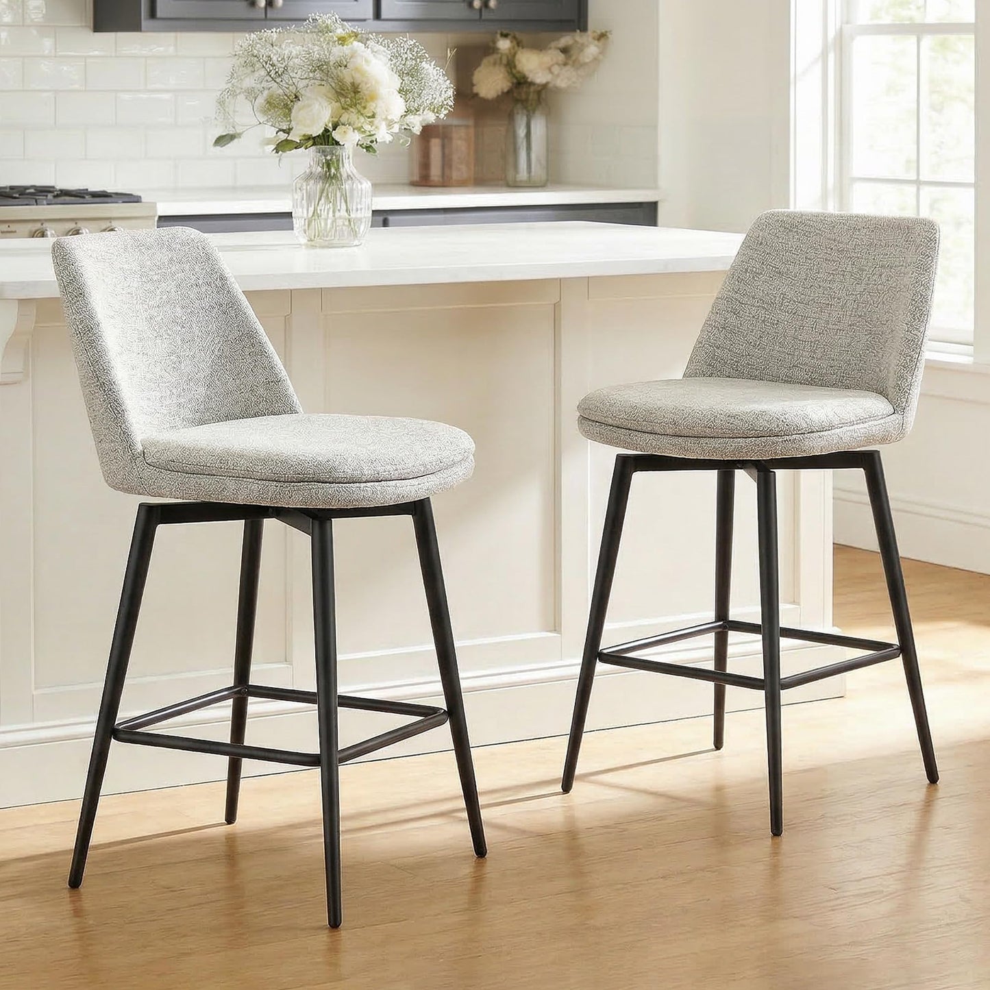 CHITA Swivel Bar Stools, 27.2" Counter Height Bar Stools Set of 3, FSC Certified Upholstered Modern Counter Stools, Metal Legs, Faux Leather, Saddle Brown