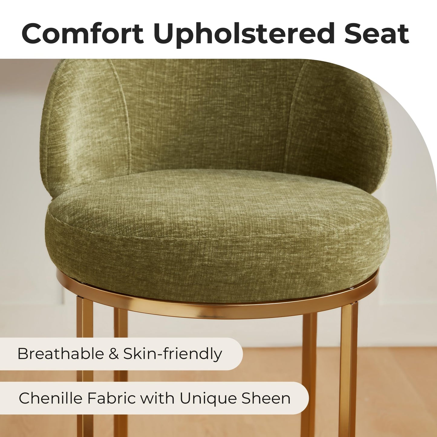 CHITA Swivel Counter Height Bar Stools Set of 3, Upholstered Bar Chairs with Backrest, Sturdy Metal Base, 26.8" Seat Height for Kitchen Island & Home Bar, Sand