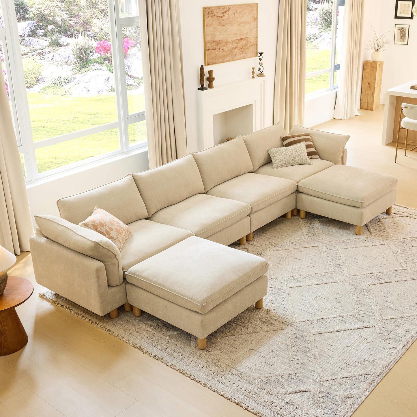 CHITA 127" Super Large Sectional Couches for Living Room, Modular Cloud Couch Sectional Sofa, Premium Fabric Couches, Down Filled, High Density Foam, Chenille in Cream, 4 Seat L Shaped