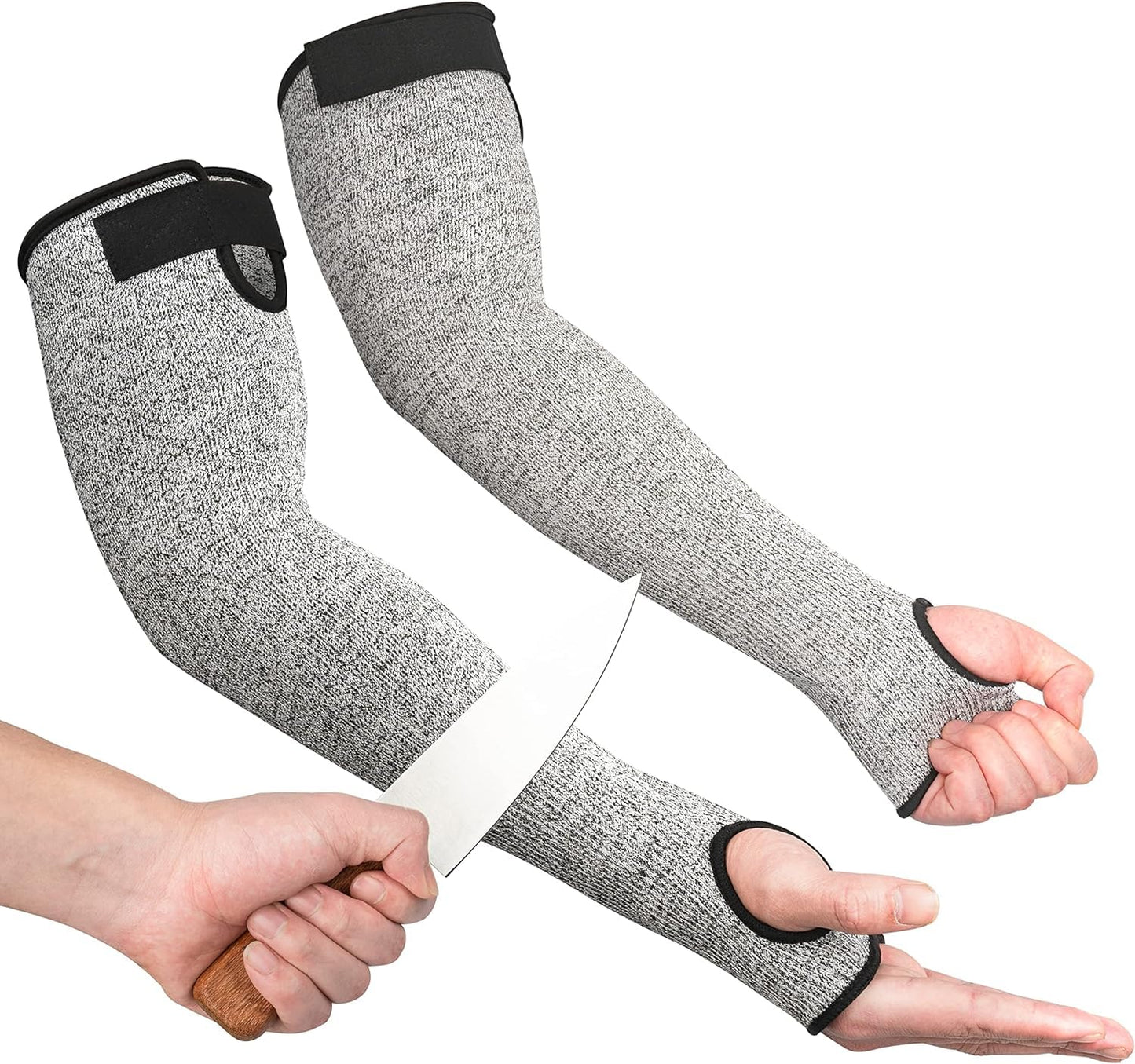 OriStout Cut Resistant Farmers Sleeves with Thumb Hole, Arm Protectors for Thin Skin and Bruising, for Gardening, Welding, Kitchen, Arm Guards for Biting, Pet Grooming, Grey, 1 Pair
