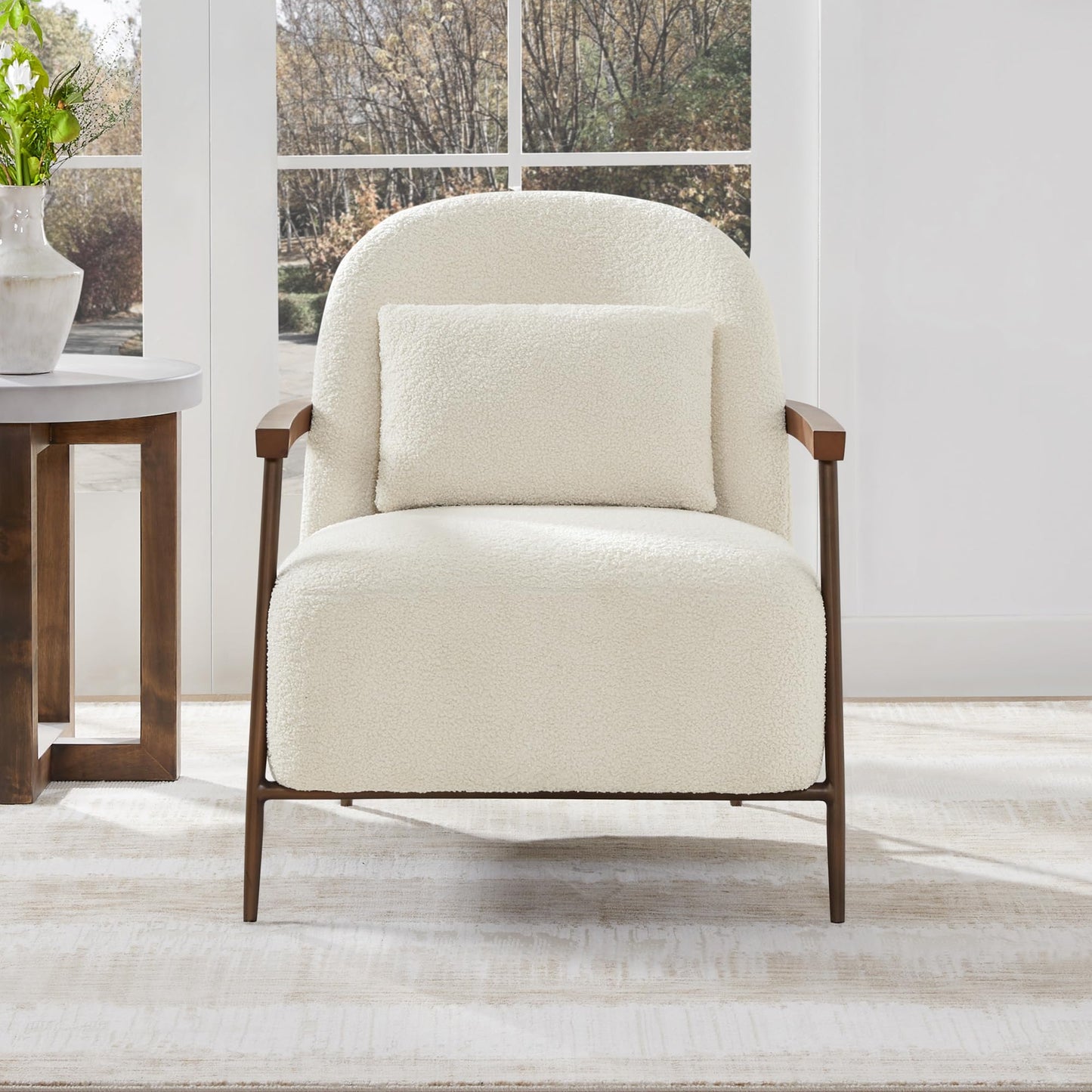 CHITA Accent Chair for Living Room Set of 2, FSC Certified Modern Upholstered Faux Sherpa Fabric Armchair with Metal Frame and Wooden Armrests, Camel